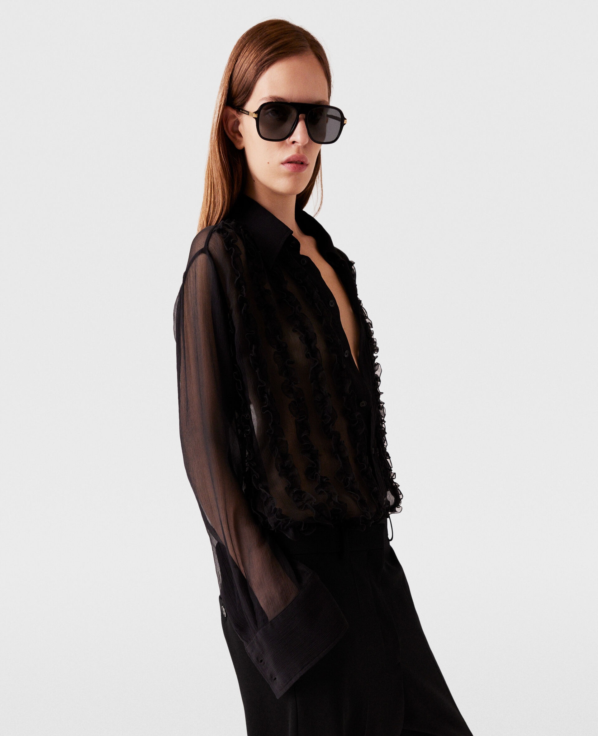 Sheer Ruffled Chiffon Shirt - 3