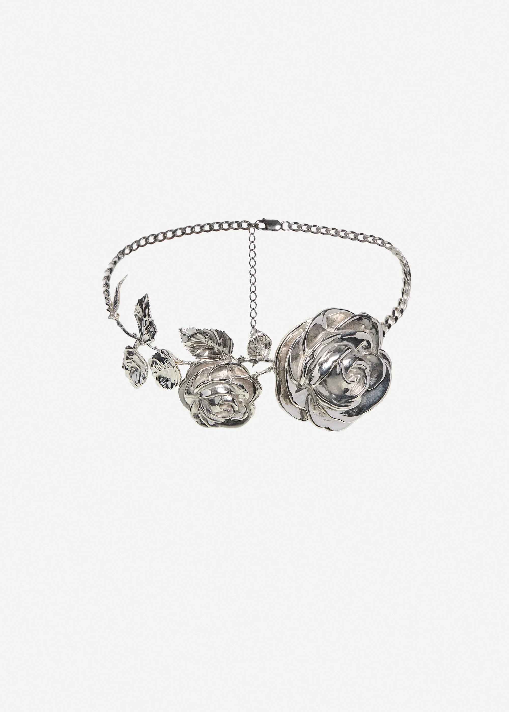 Rose vine statement necklace in silver - 1
