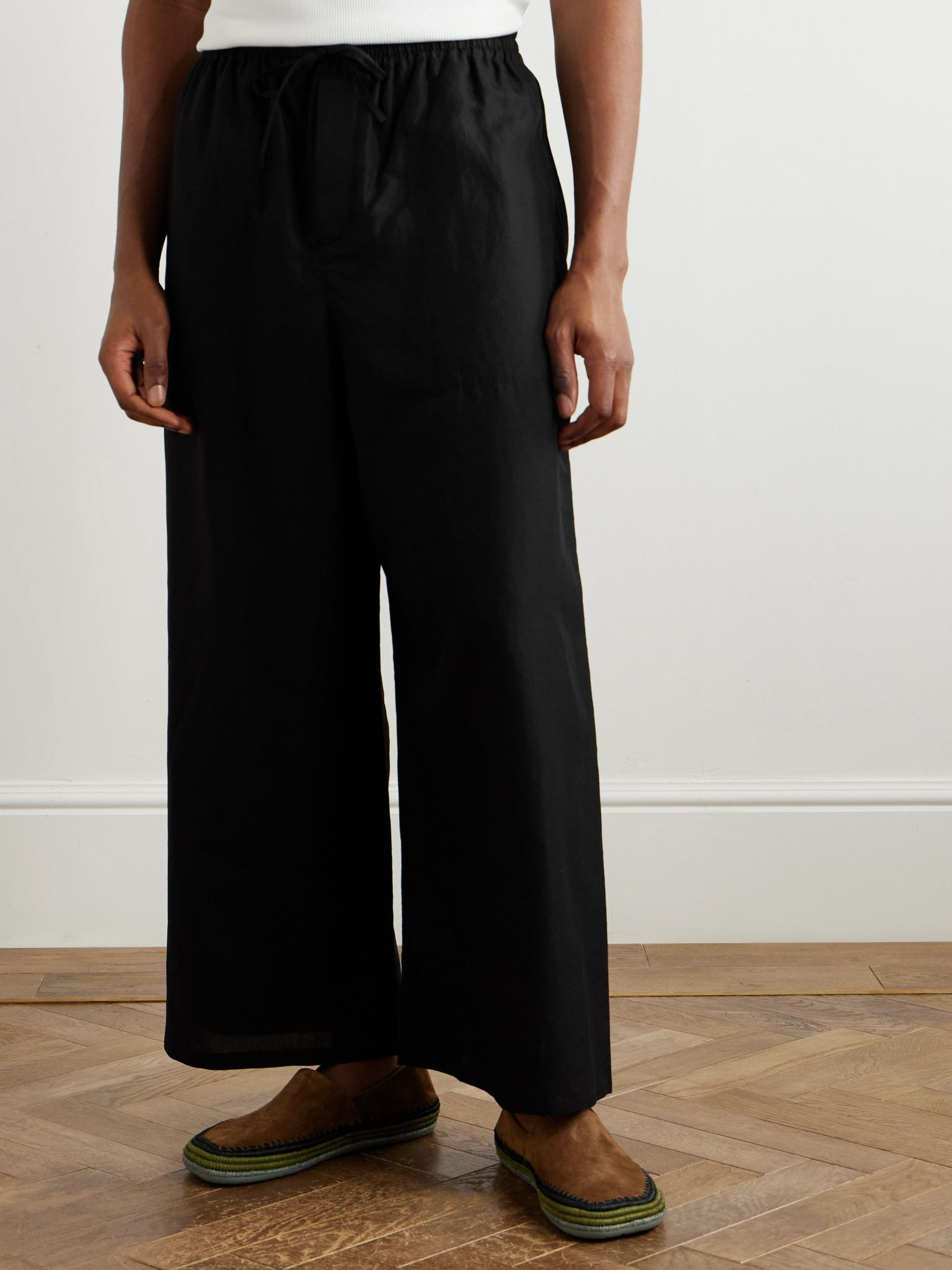 + Paula's Ibiza Wide-Leg Cropped Woven Drawstring Trousers Black - 3
