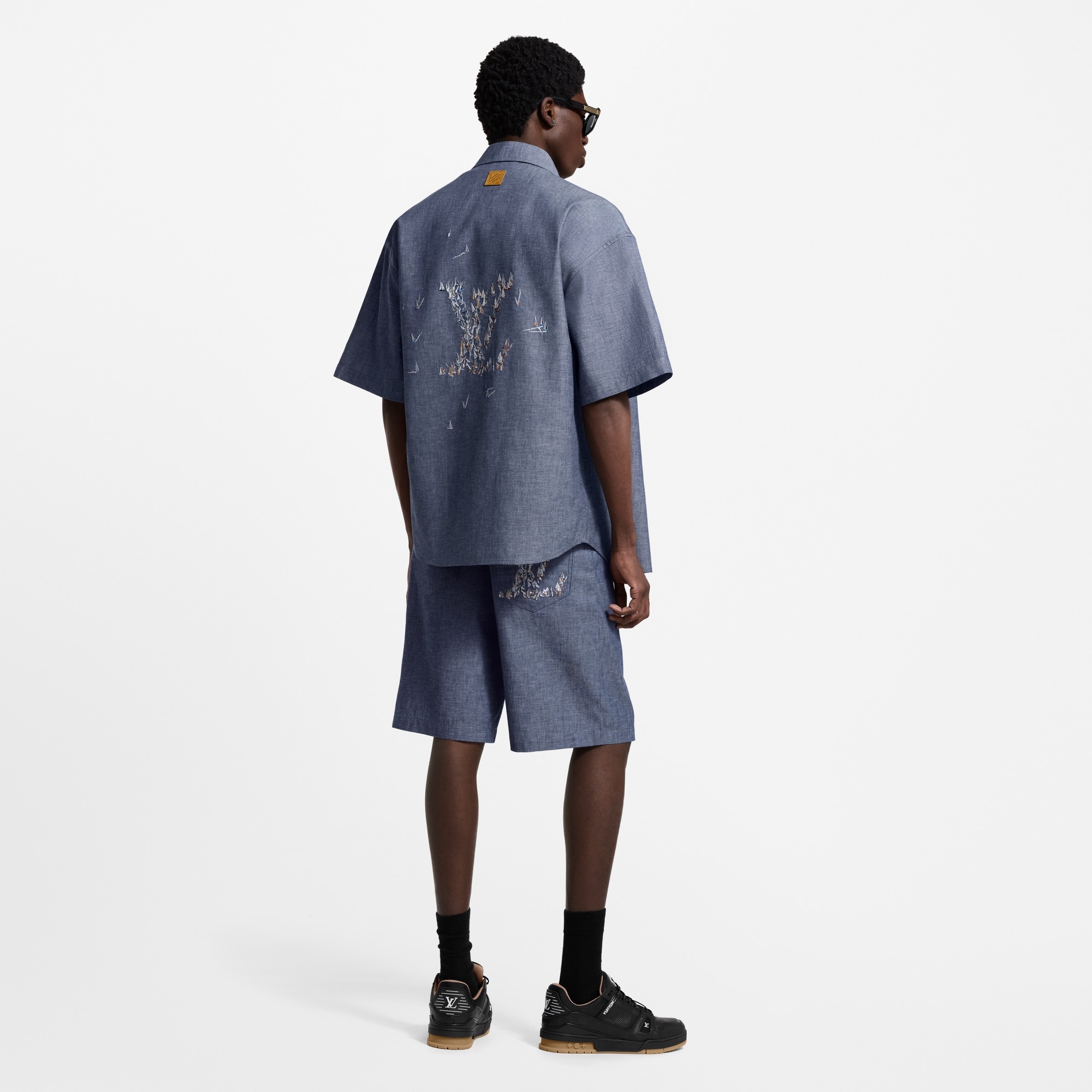 Embroidered Chambray Short-Sleeved Shirt - 3