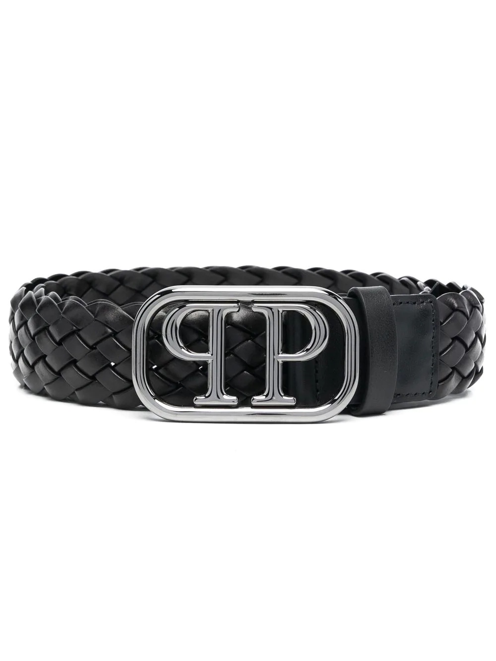 logo buckle braided belt - 1