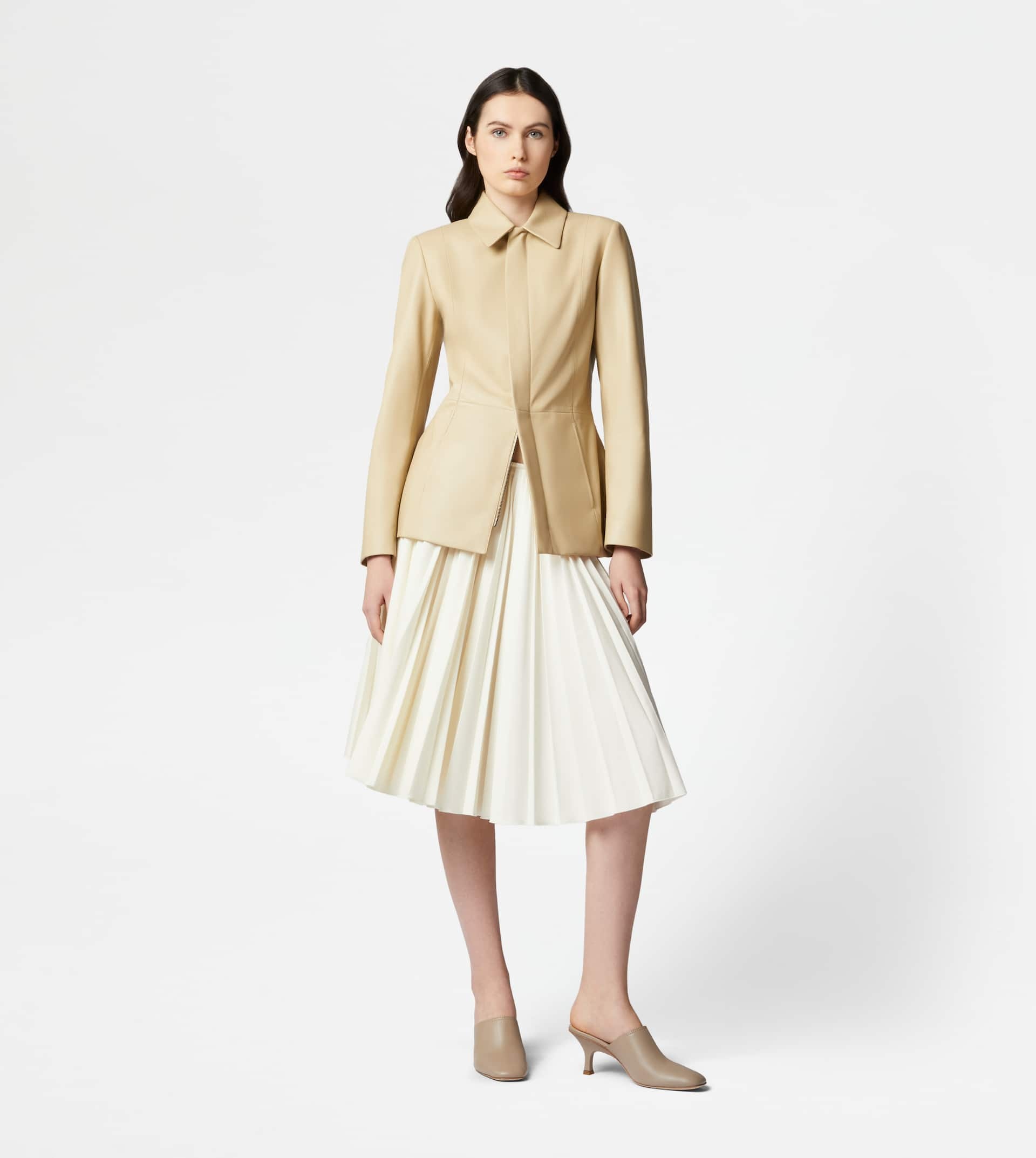PLEATED SKIRT - BEIGE, WHITE - 2