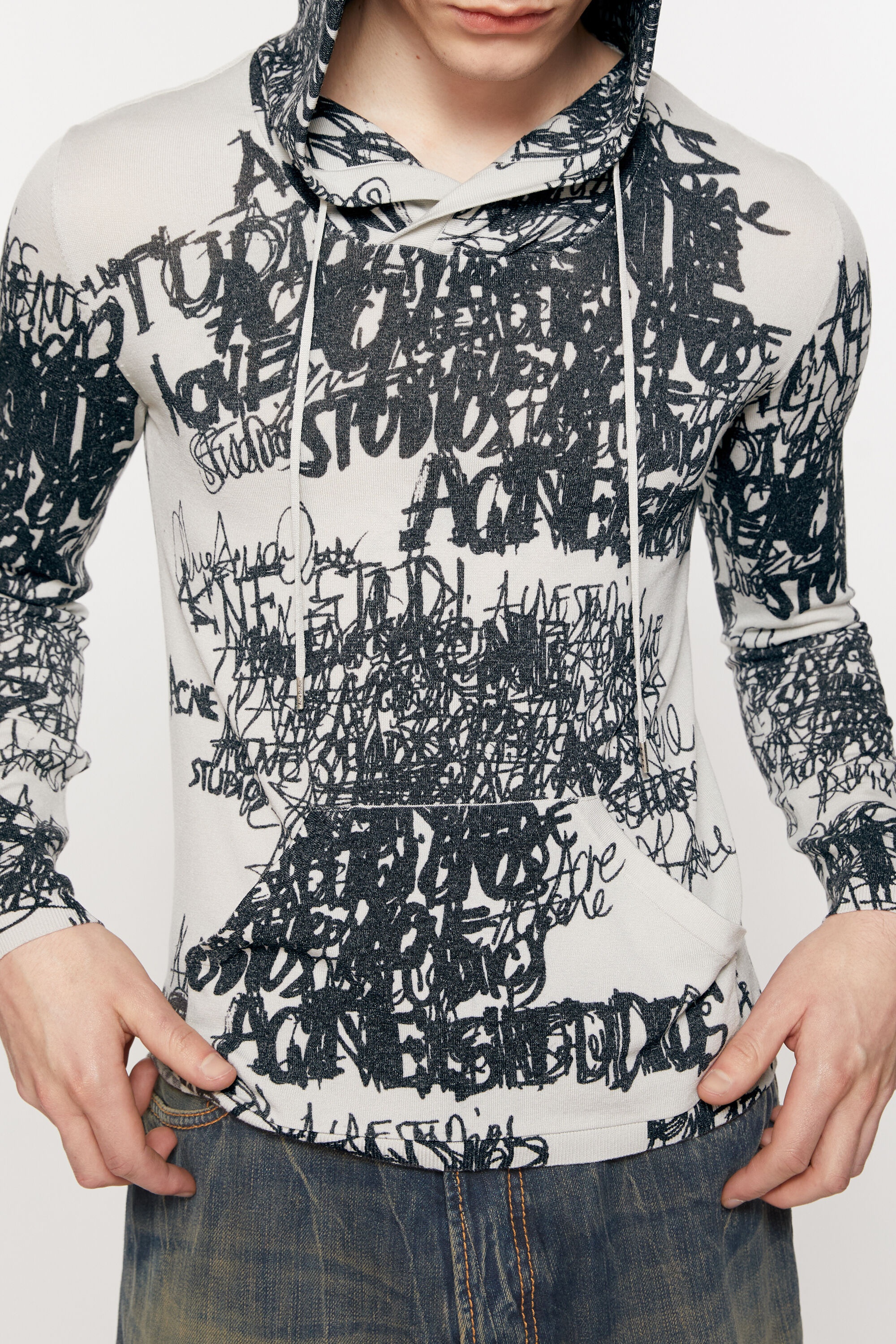 Hooded printed top - Light grey/black - 4
