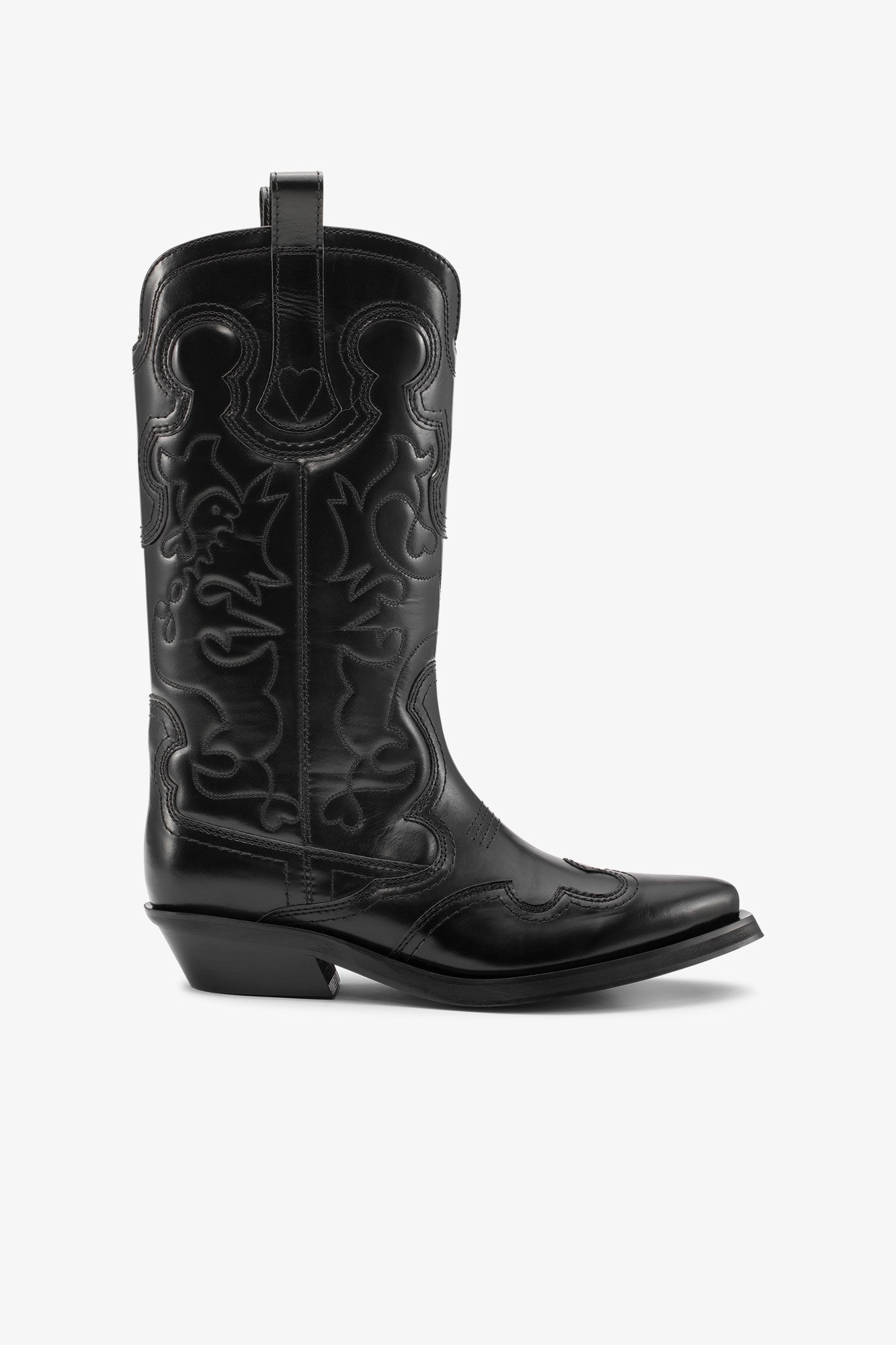 【関税＆送料込み】Ganni Western Boots Ganni Low Shaft Embroidered Western Boots - Black/Yellow