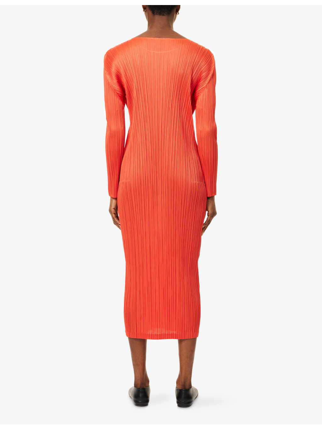 Long-Sleeve Pleat Knitted Midi Dress - 4