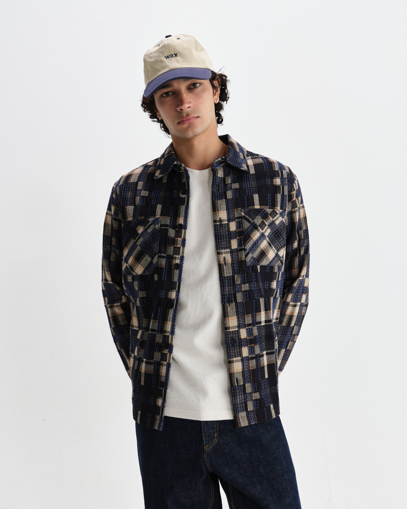Wax London Whiting - Natural And Navy Glitch Check Overshirt outlook