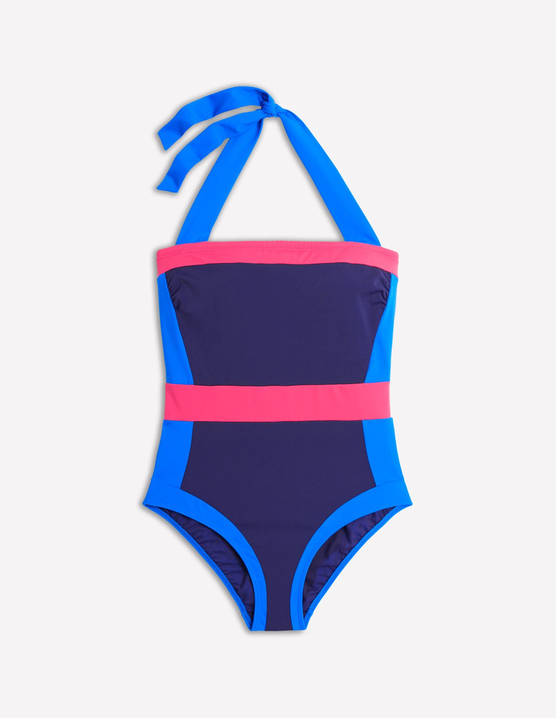 Santorini Halterneck Swimsuit-Navy/ Coral Punch Pink/ Blue 9