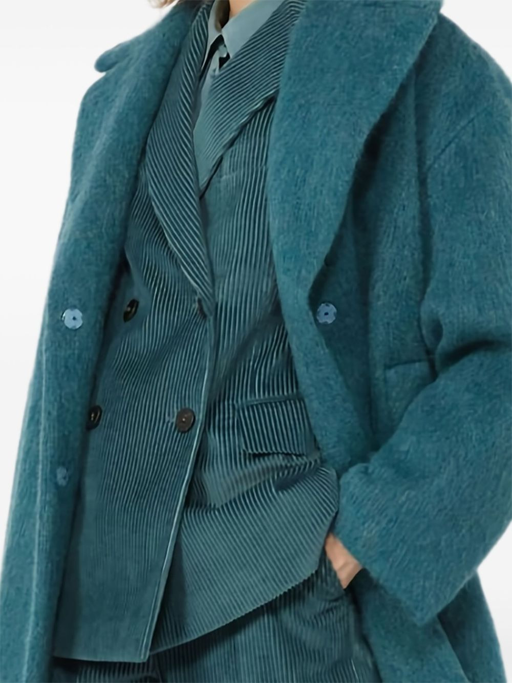 ribbed corduroy-texture double-breasted blazer - 6