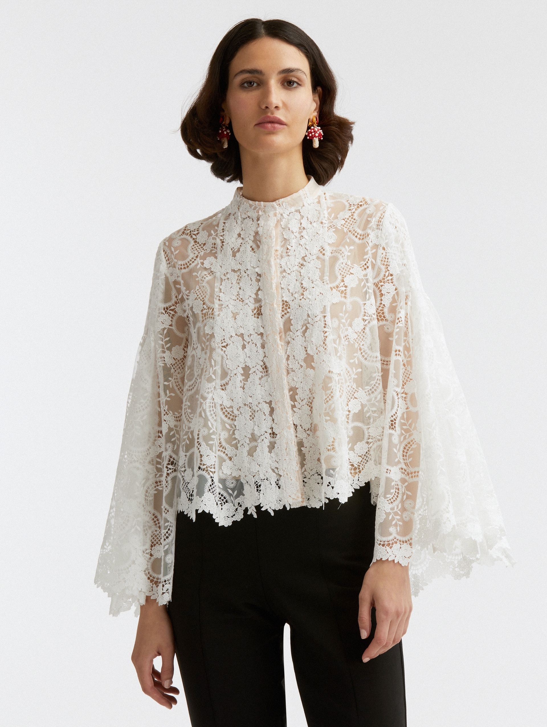 BRACELET SLEEVE GEO FLORAL LACE BLOUSE - 2