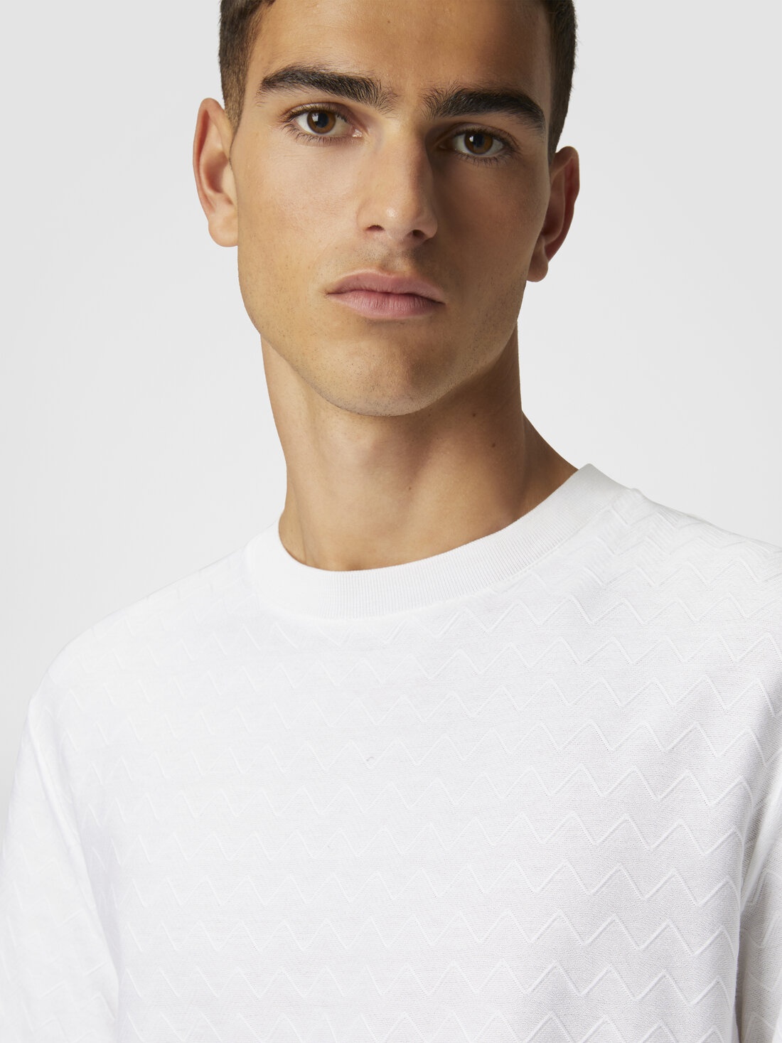 Tone-on-tone zig zag cotton jersey crewneck T-shirt - 5