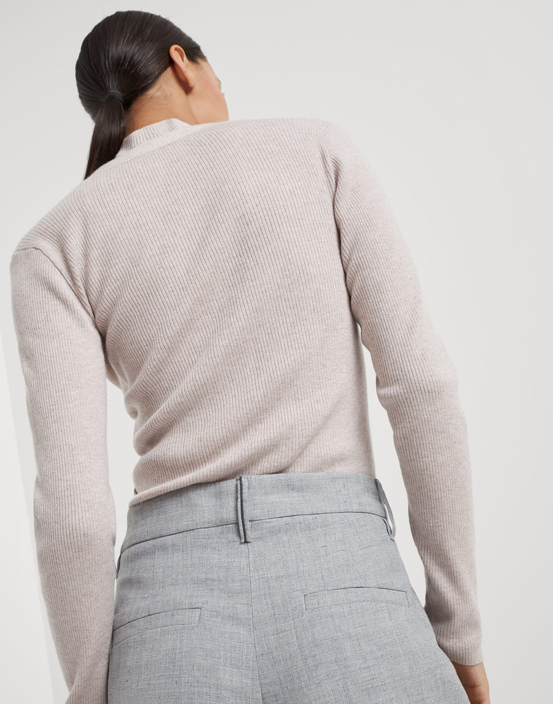 Linen and wool canvas loose straight trousers with monili 3