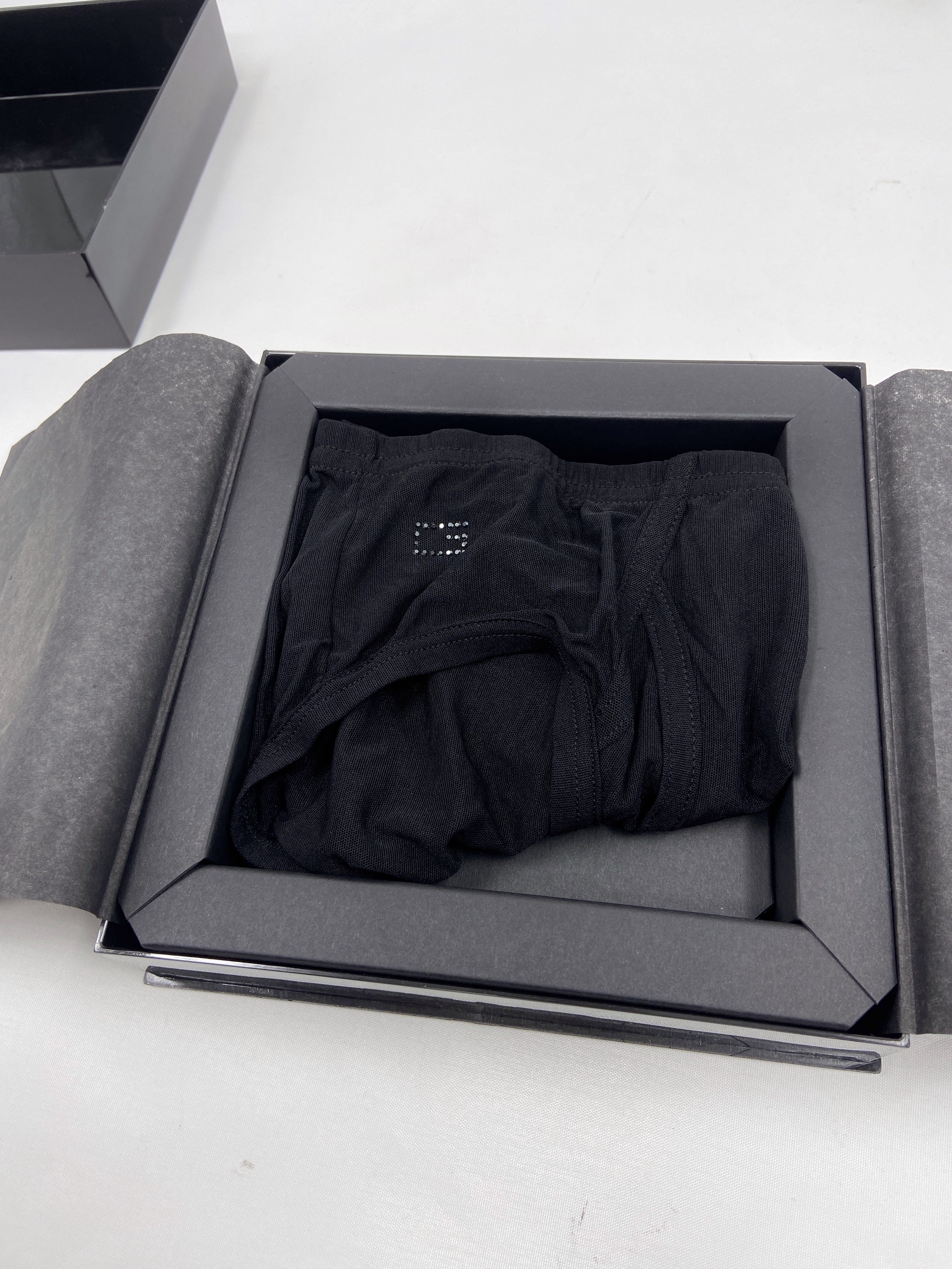 Gucci Spring 1998 Tom Ford Swarovski Logo Black Sheer Mesh Brief Shorts S - 14