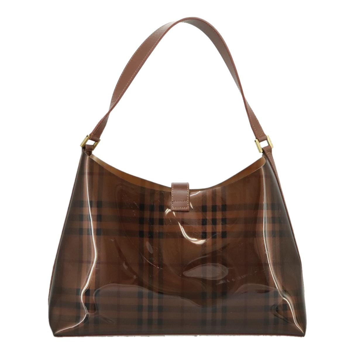 Burberry Nova Check Shoulder Bag Vinyl Leather Brown Gold - 2