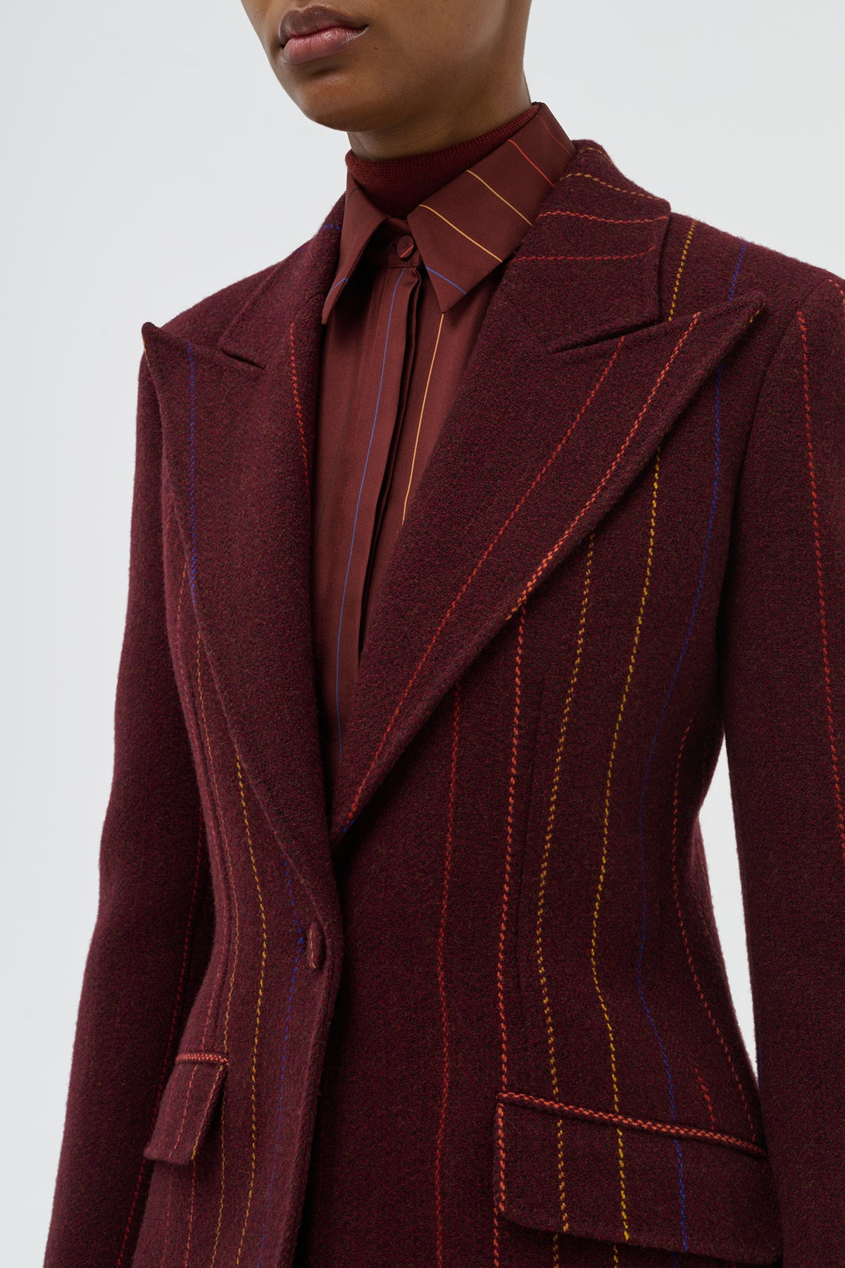 Leiva Blazer in Burnt Sienna Multi Pinstripe Wool Cashmere - 7