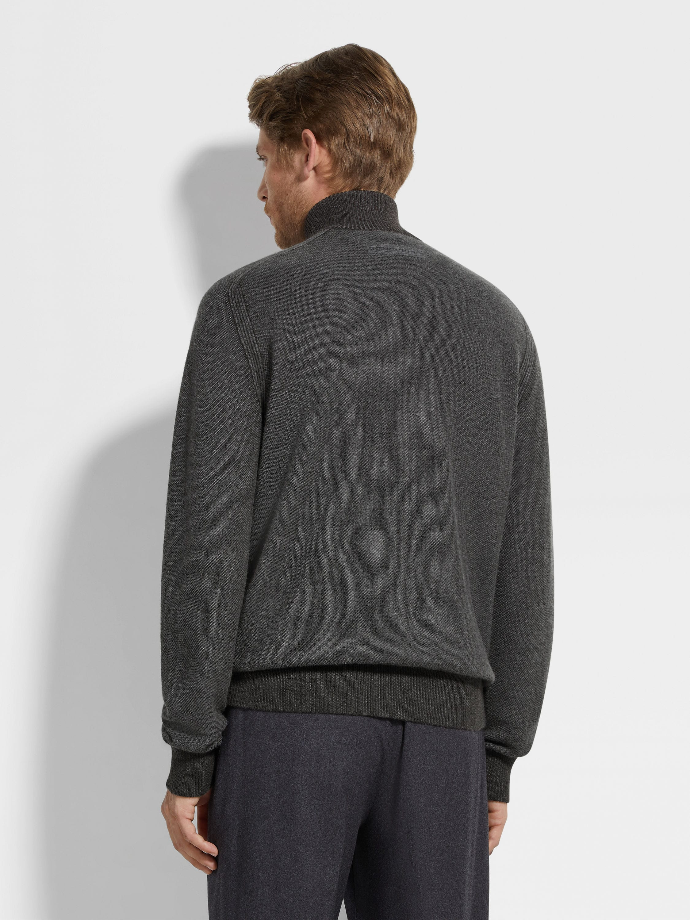 GREY AND DARK BROWN CASHSETA FULL ZIP CARDIGAN - 5