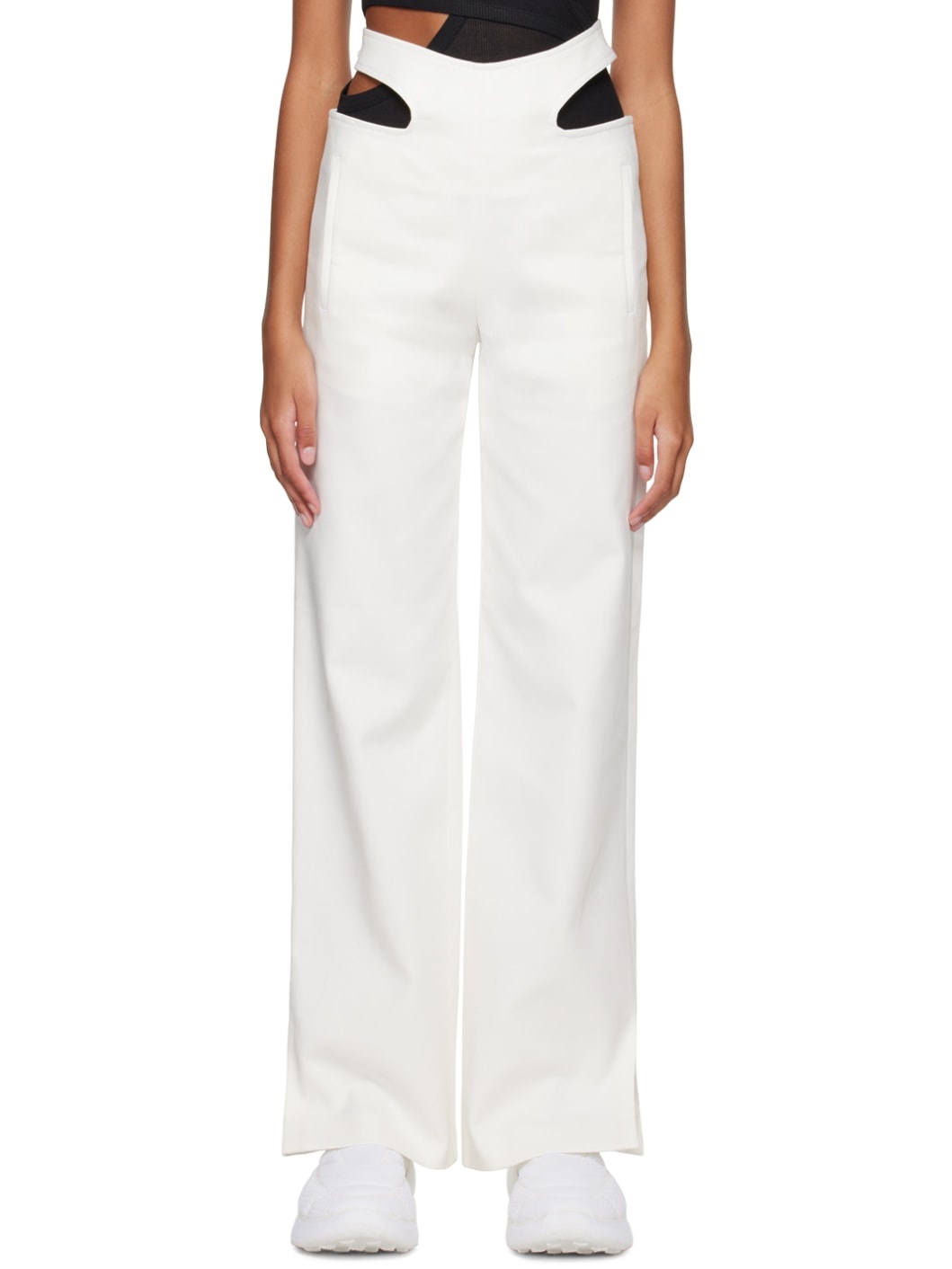 White Y-Front Buckle Trousers - 1