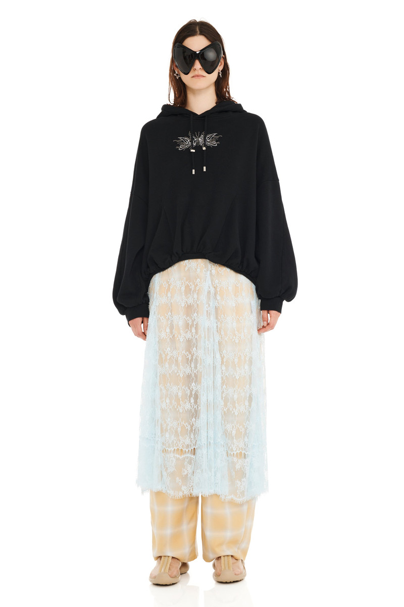 Collina Strada BLACK RHINESTONE GATHERED HOODIE outlook