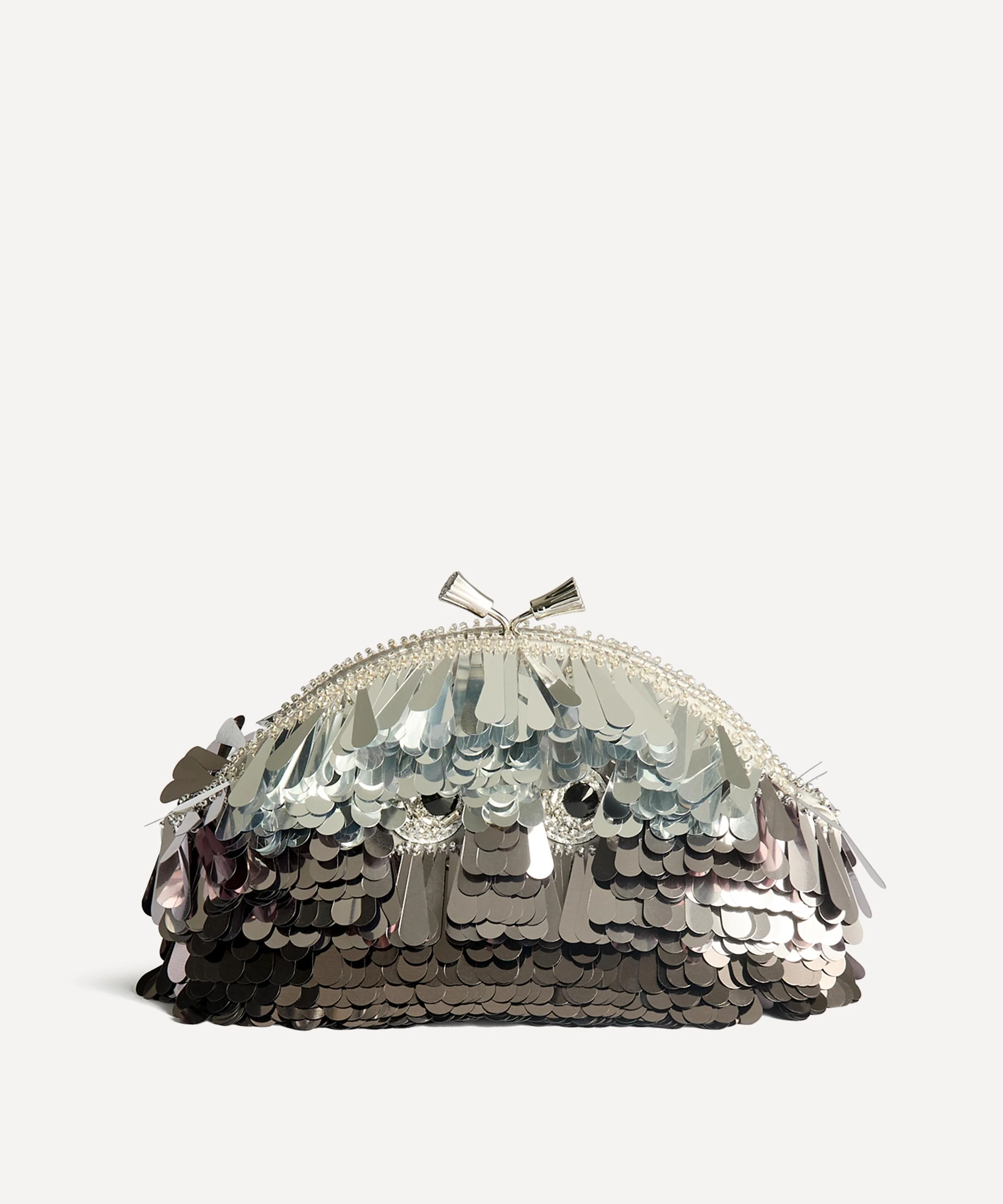 Eyes Silver Satin Clutch Bag - 1