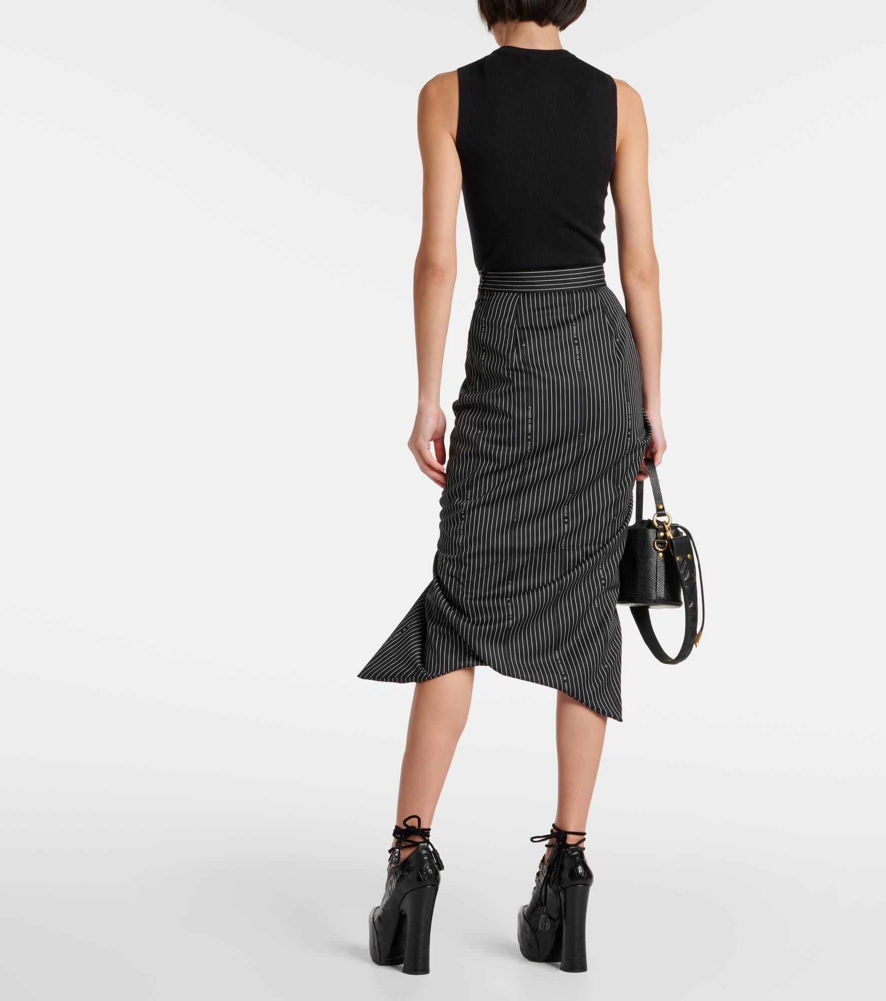 Pinstriped wool and cotton midi skirt - 3
