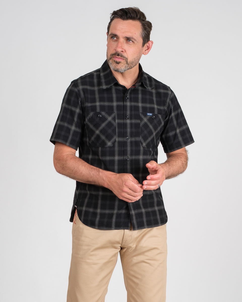5OZ SELVEDGE SHORT SLEEVED MADRAS CHECK WORK SHIRT - BLACK - 2