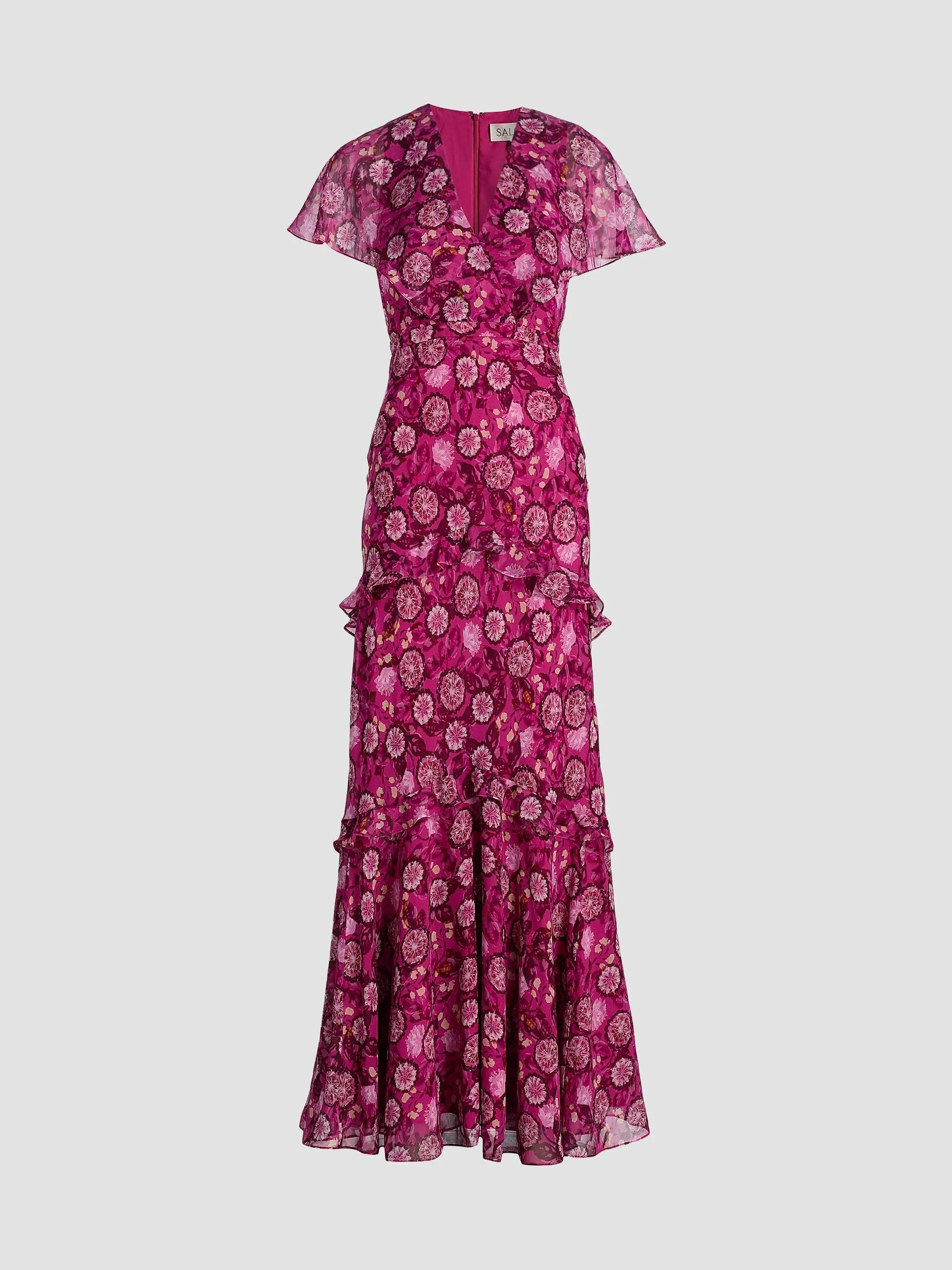 Women's Sarita Floral Silk Maxi Dress - Helebore Cerise - 1