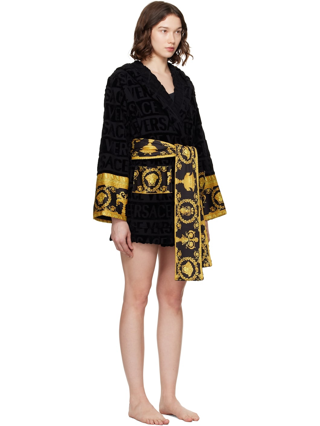 Black 'I Heart Baroque' Short Bathrobe - 2