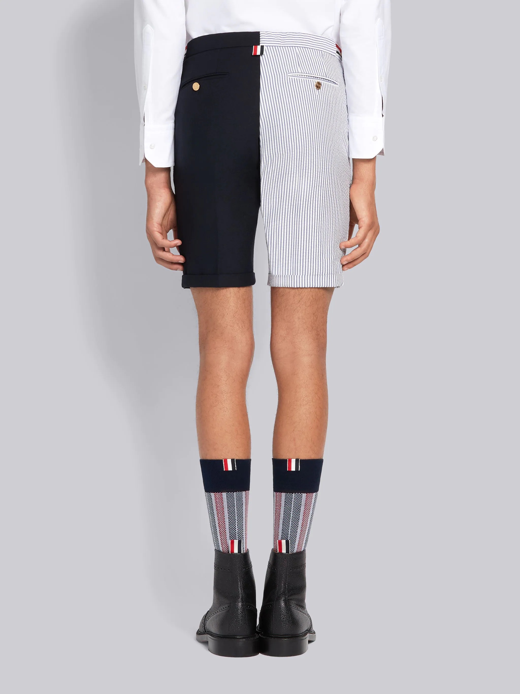 Navy Cotton Seersucker Stripe Funmix Side Tab Skinny Short - 3