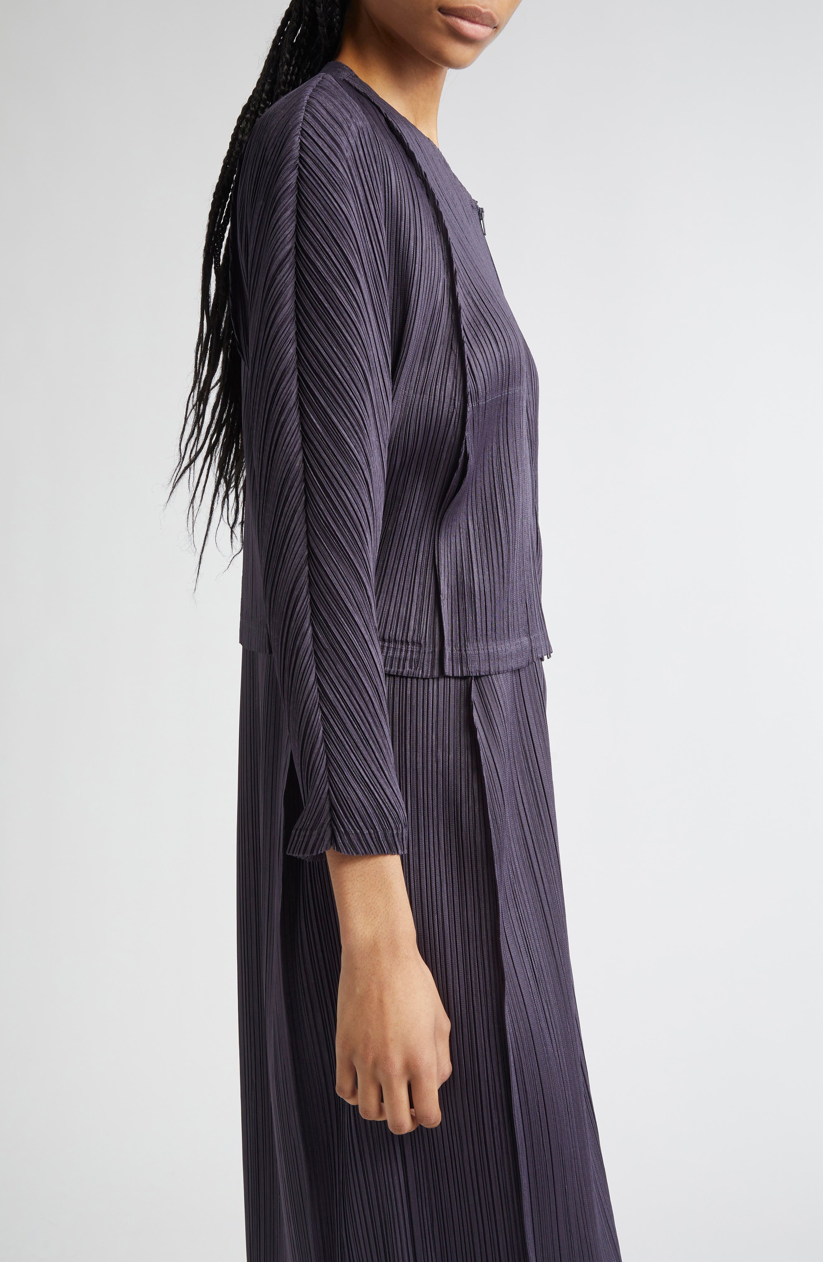 Pleats Please Issey Miyake Lantern Pleated Cardigan in Blue Black at Nordstrom - 4