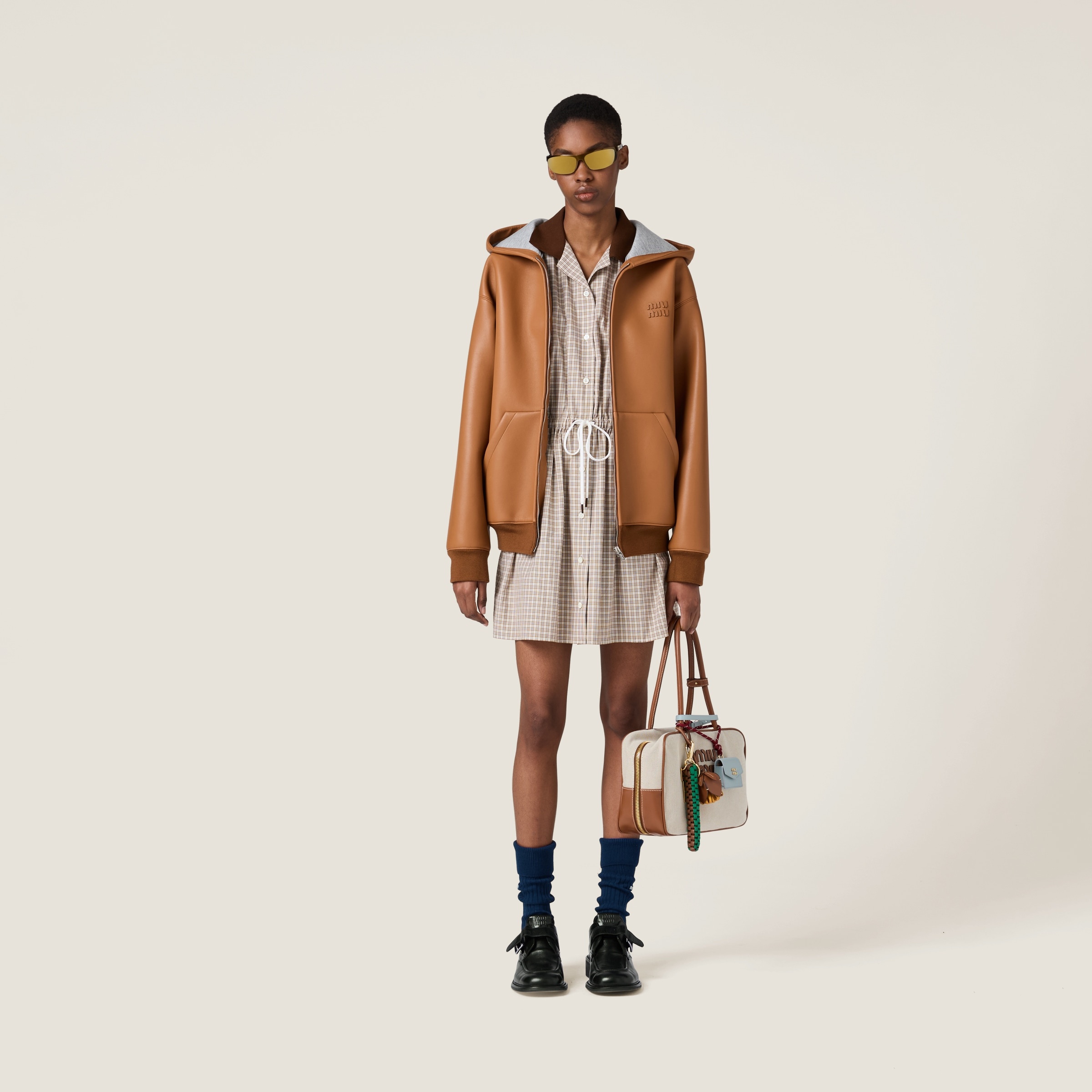 Nappa leather and bonded jersey hoodie jacket - 2
