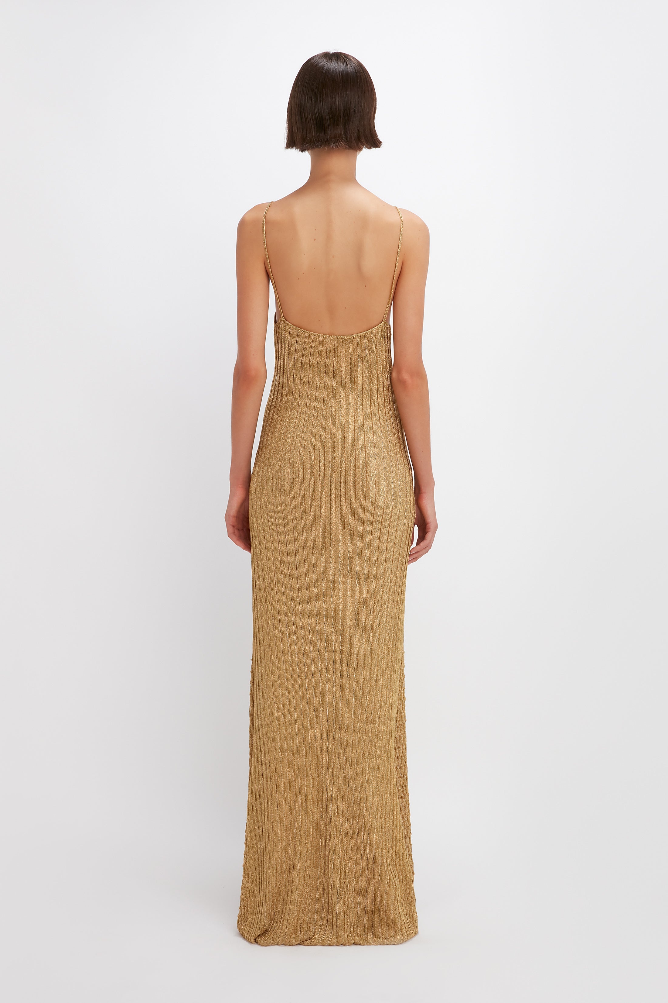 Knitted Cami Dress in Gold - 4