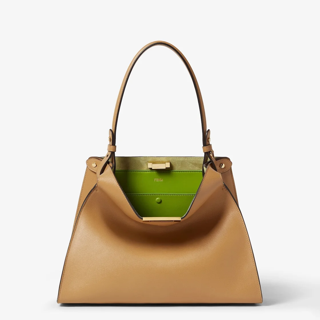 Fendi Way Medium Cappuccino leather and forest green suede bag - 1