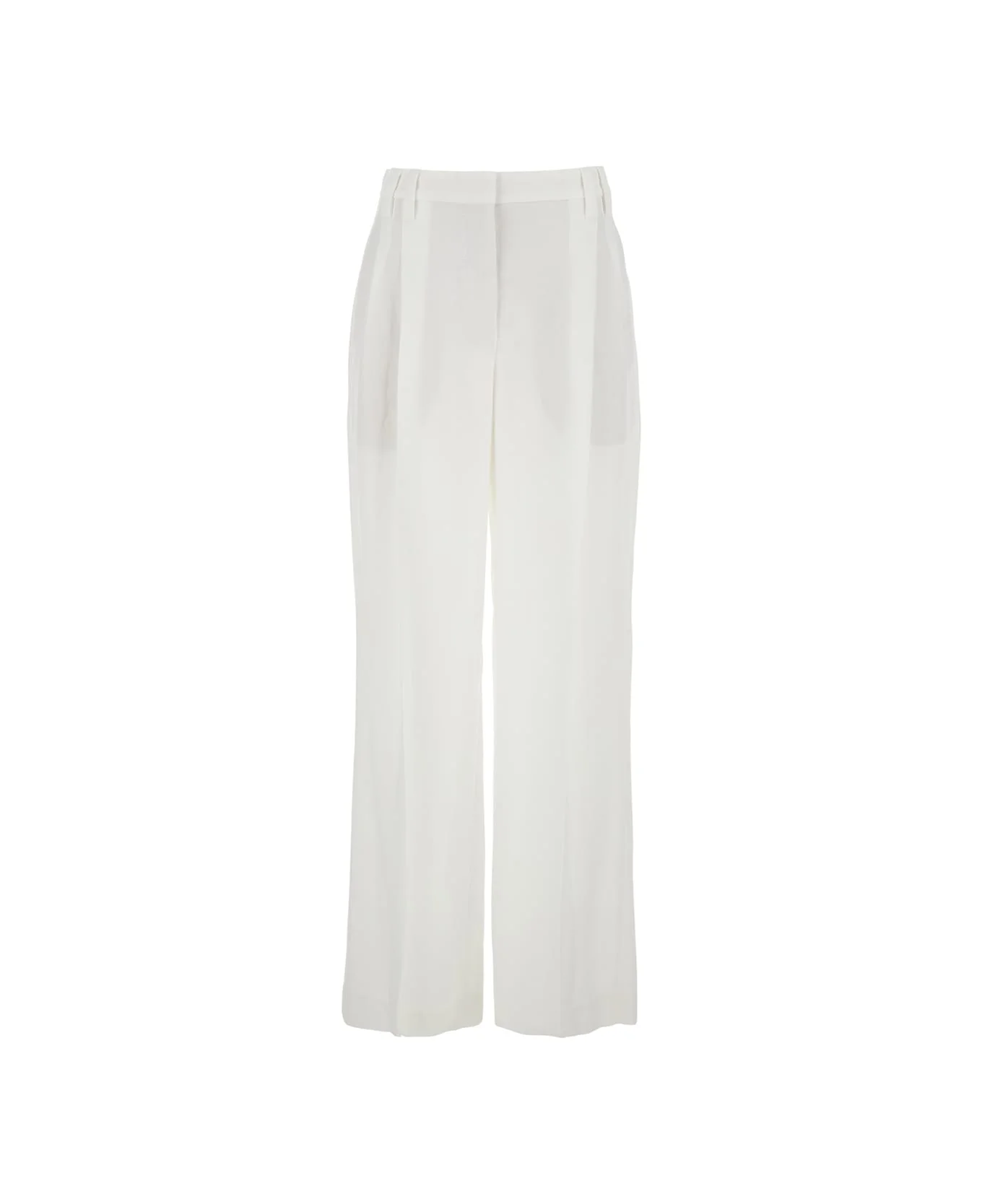 White Pants With Pleats On The Front In Tech Fabric Woman - 1