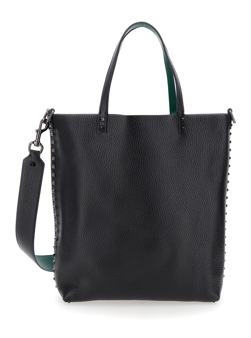 Valentino Garavani Men Black And Green Reversible Tote Bag With Studs In Grained Leather Man - 1