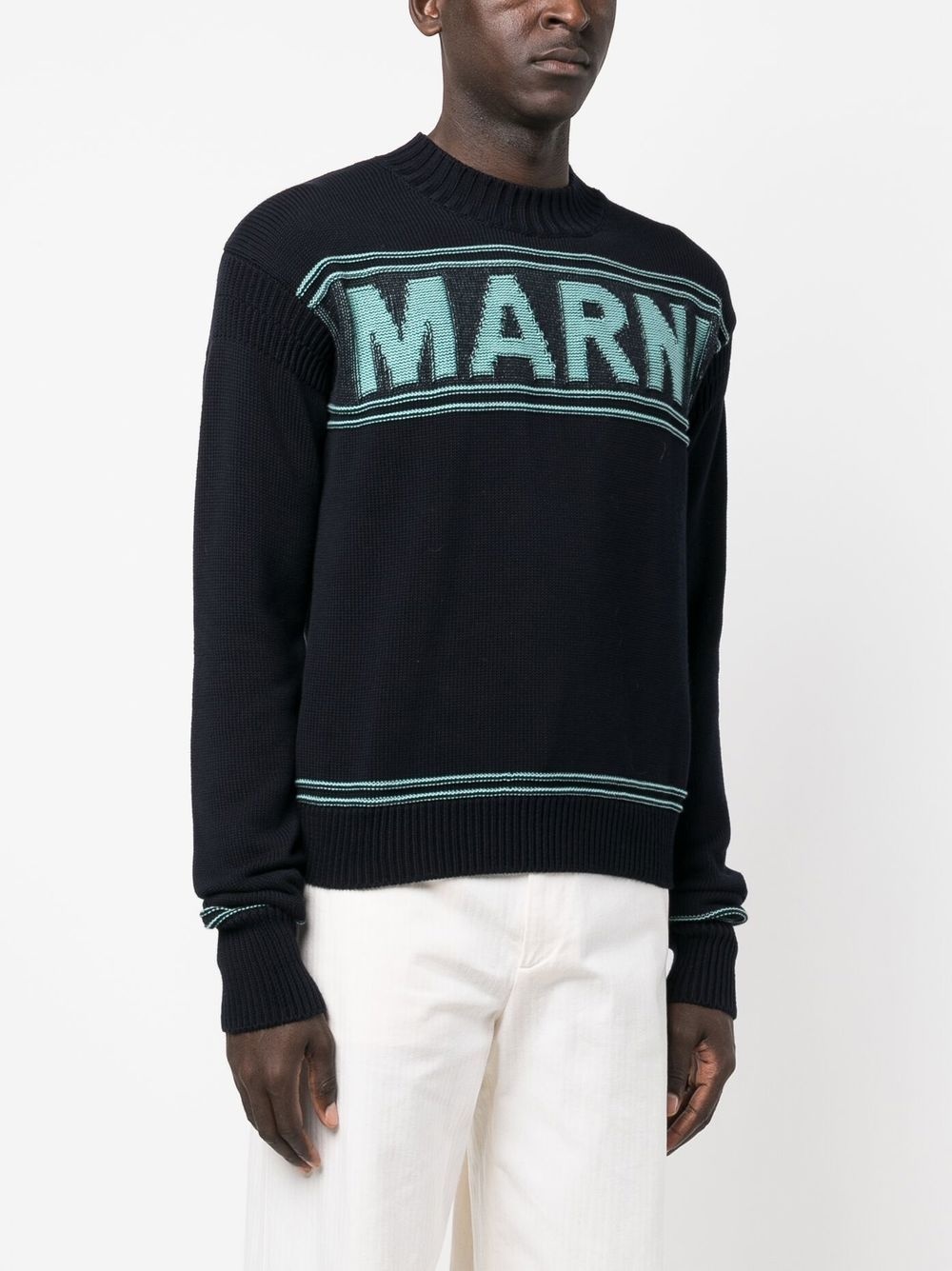 logo-intarsia cotton jumper - 3