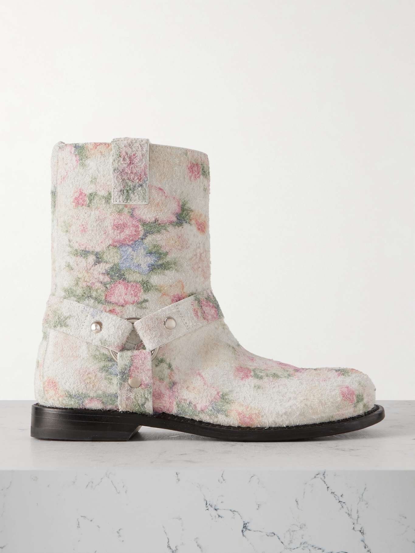 Campo floral-print brushed-suede ankle boots - 1