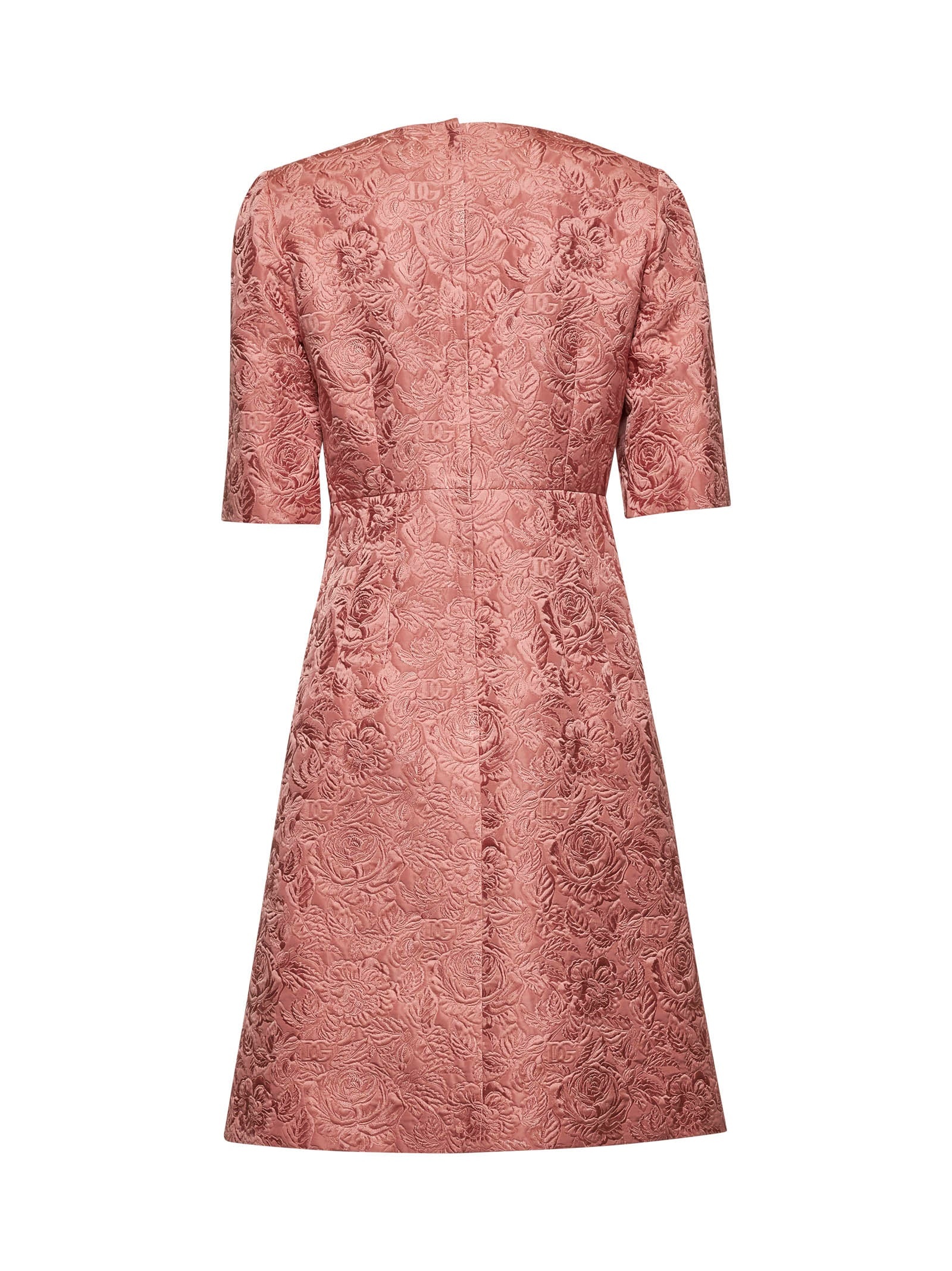 Pink floral quilted jacquard midi dress - 2