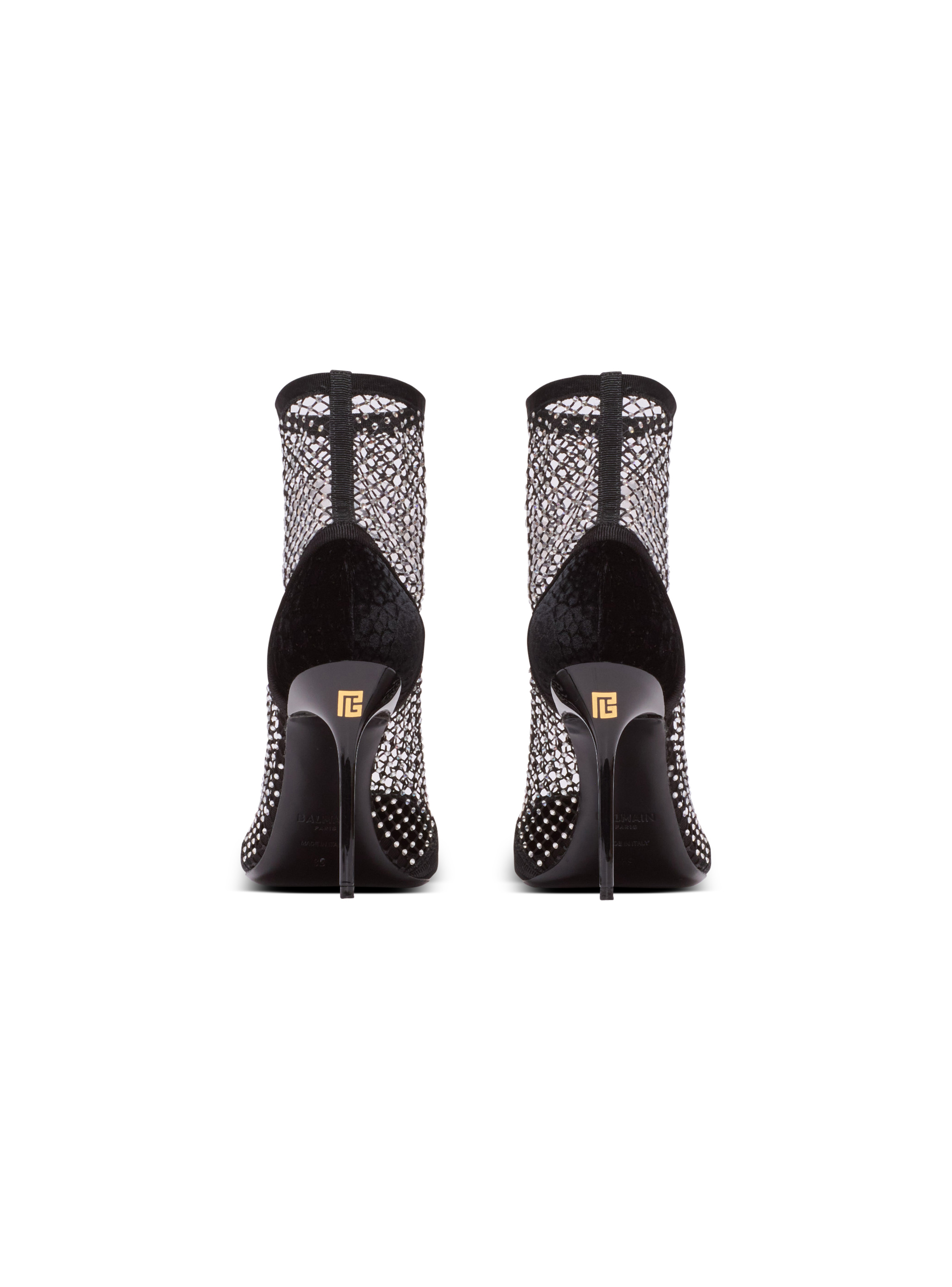 Mesh heeled ankle boots with velvet and rhinestones - 3