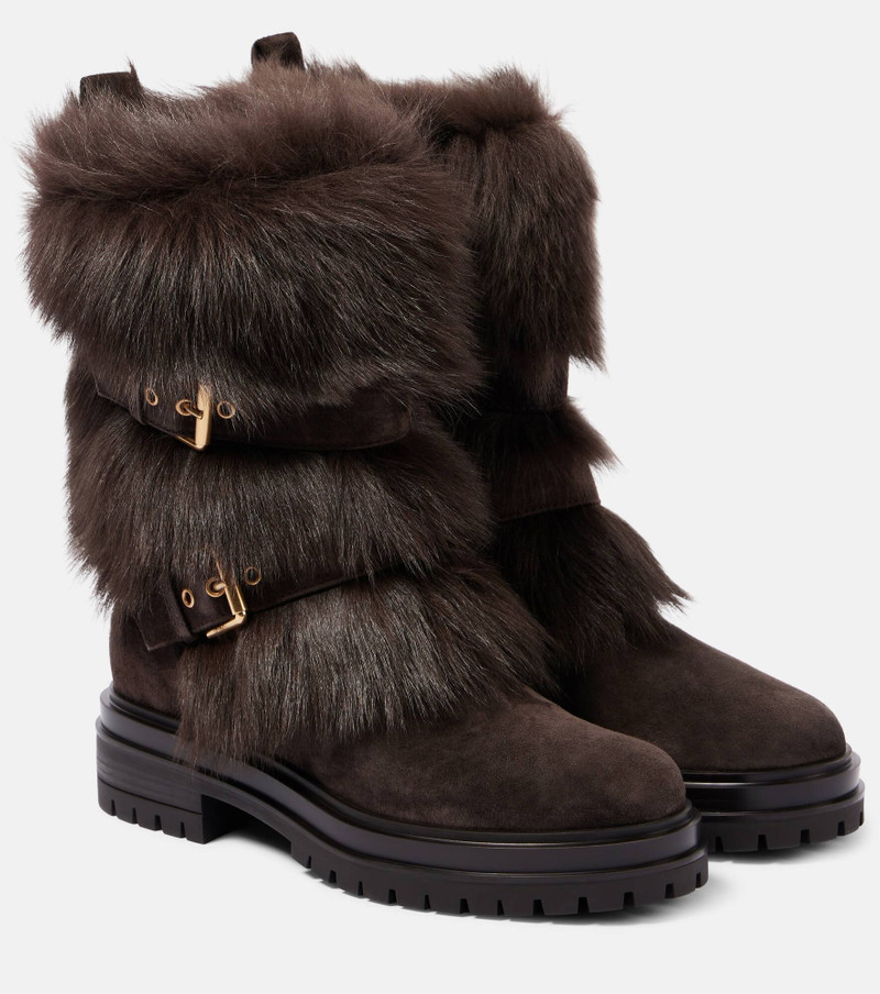 Maverick shearling-trimmed 스웨이드 바이커 부츠 1
