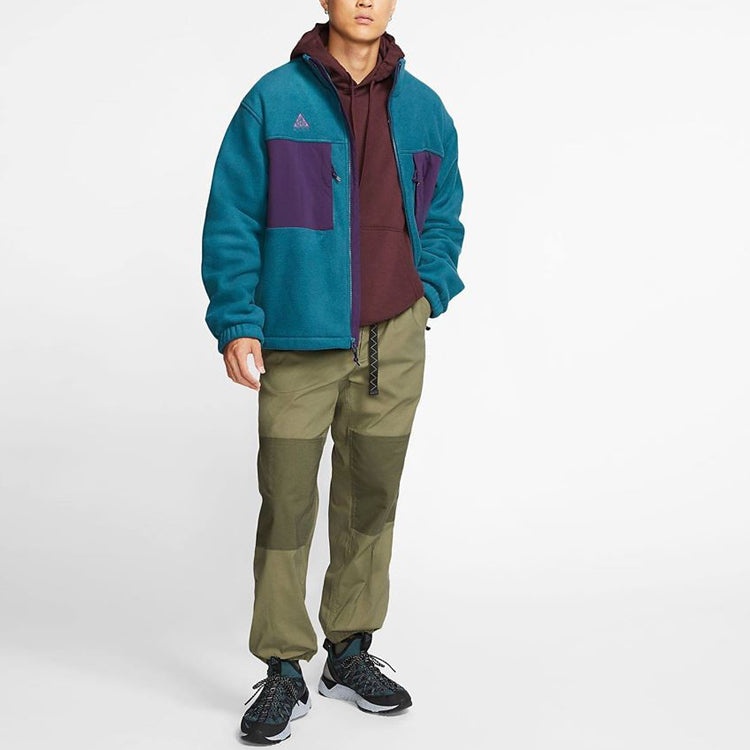 Men's Nike Colorblock Stand Collar Fleece Zipper Dark Sapphire Blue Jacket 'Midnight Turq Grdppl Bla - 3