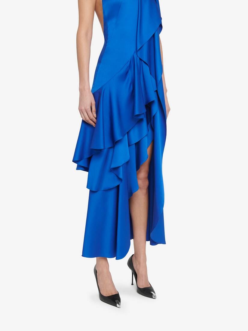 Women's Ruffled Drape Midi Dress in Ultramarine - 5