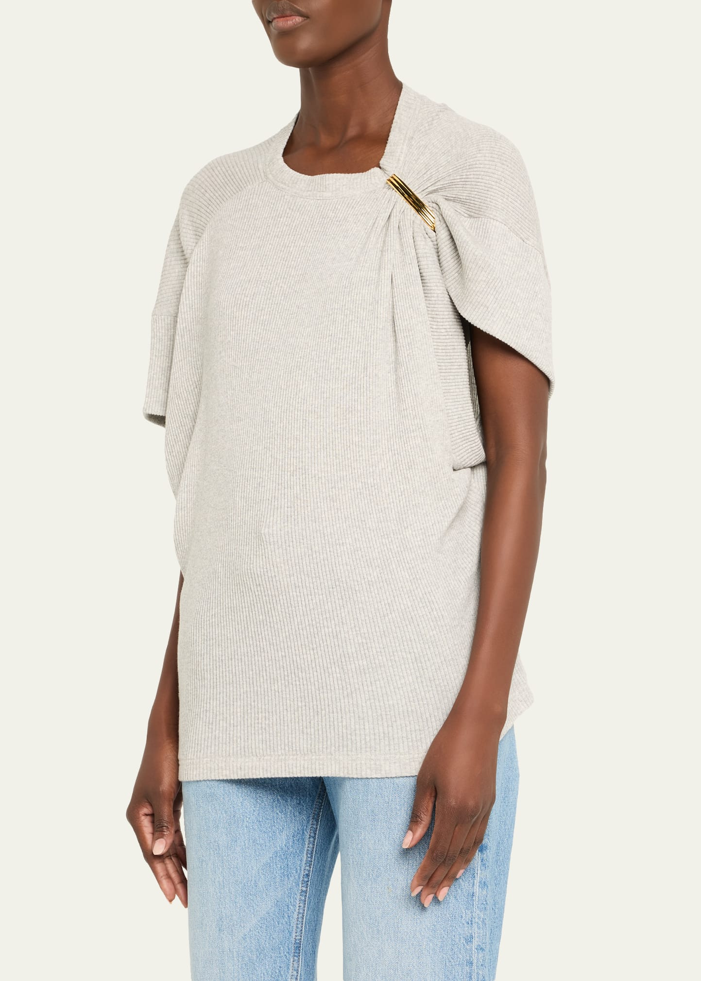 The Faye Asymmetric T-Shirt with Shoulder Hardware - 4