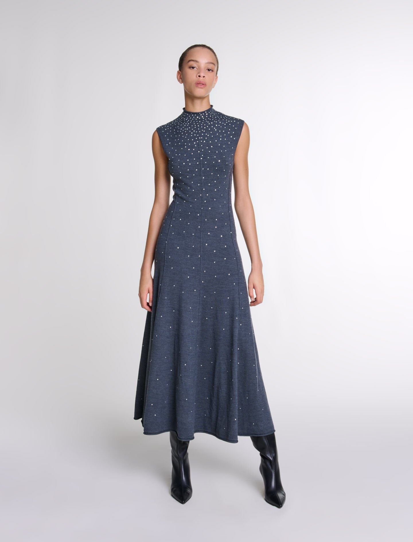 Knit maxi dress with rhinestones - 2