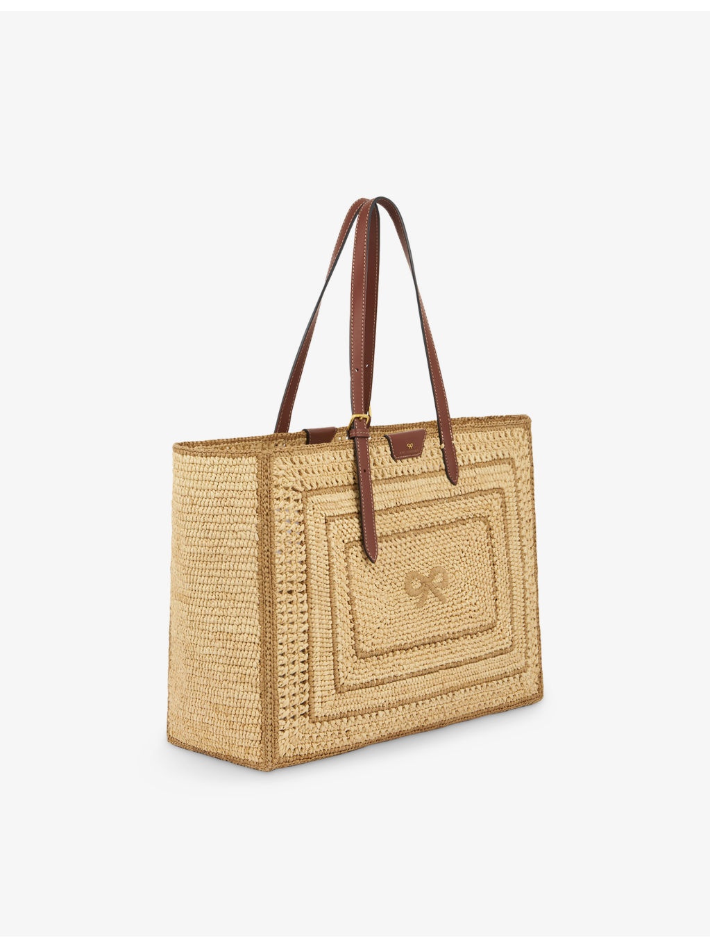 Bow-Embroidered Raffia Tote Bag - 3