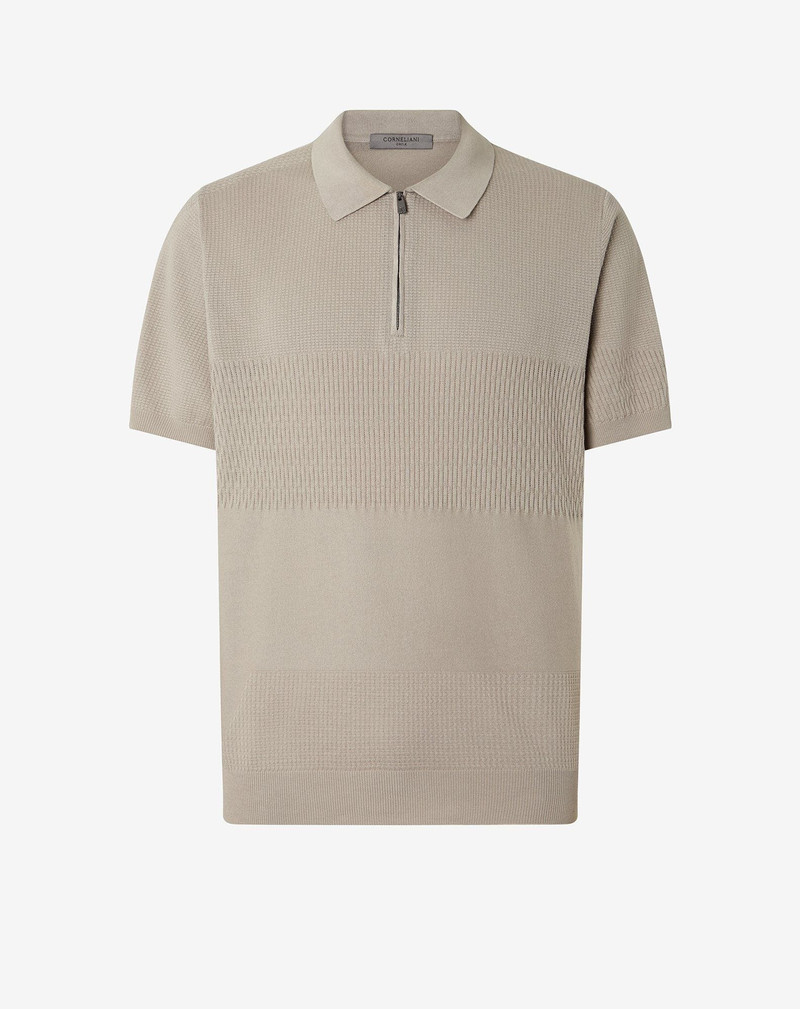 Sandy white zip-up Pima cotton polo shirt 1