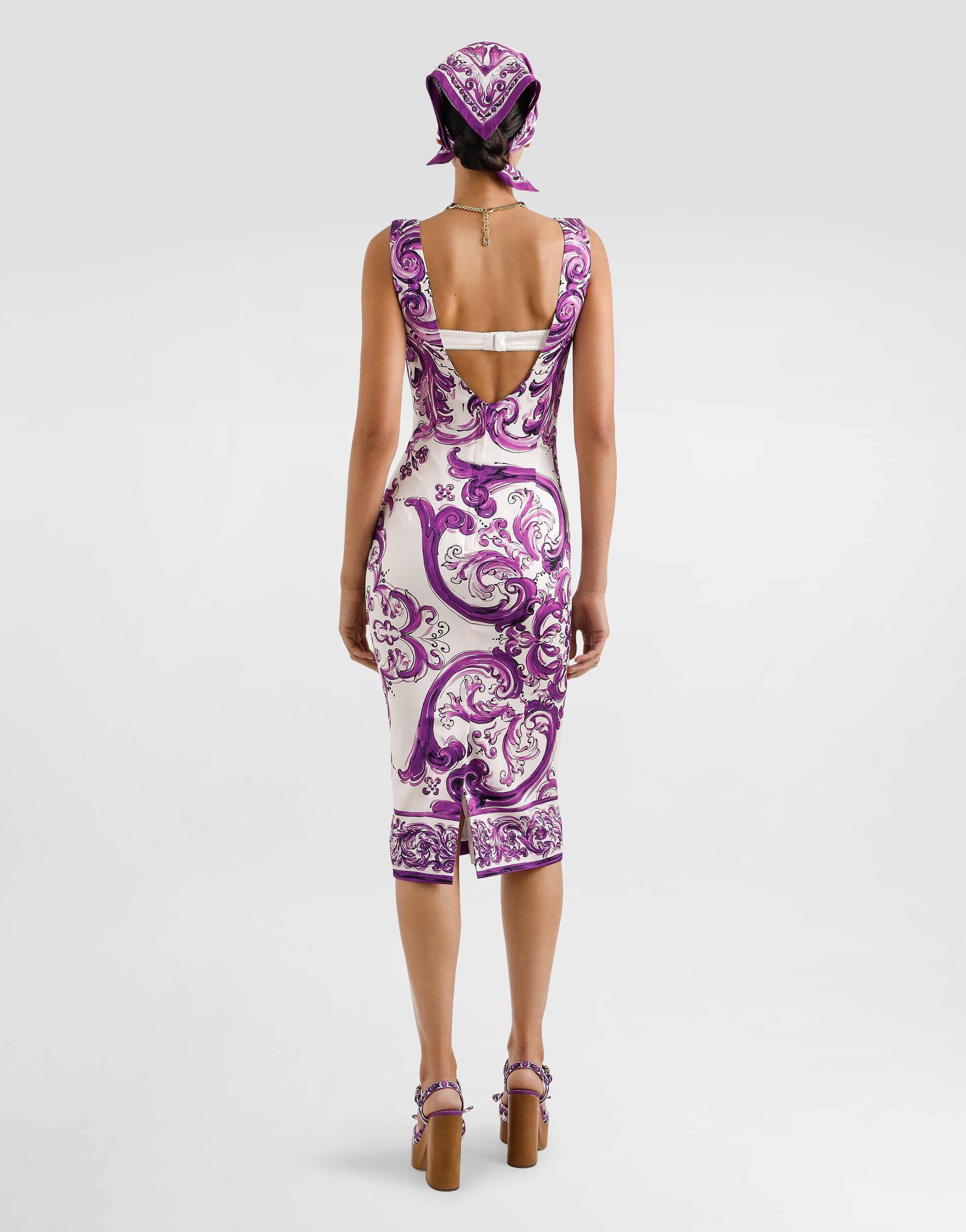 Majolica-print long charmeuse dress - 3