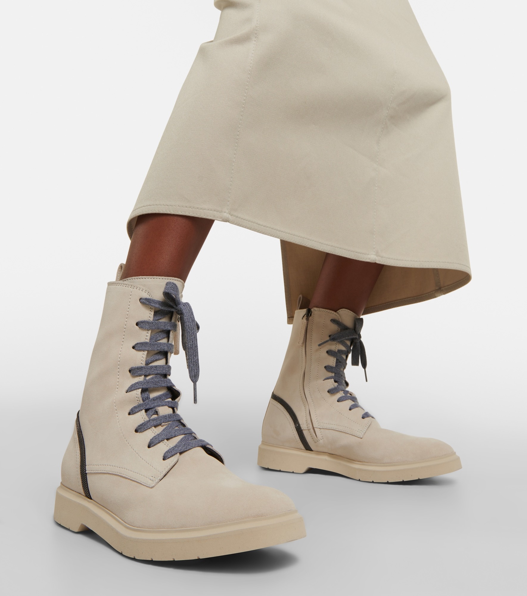 Embellished suede combat boots - 4