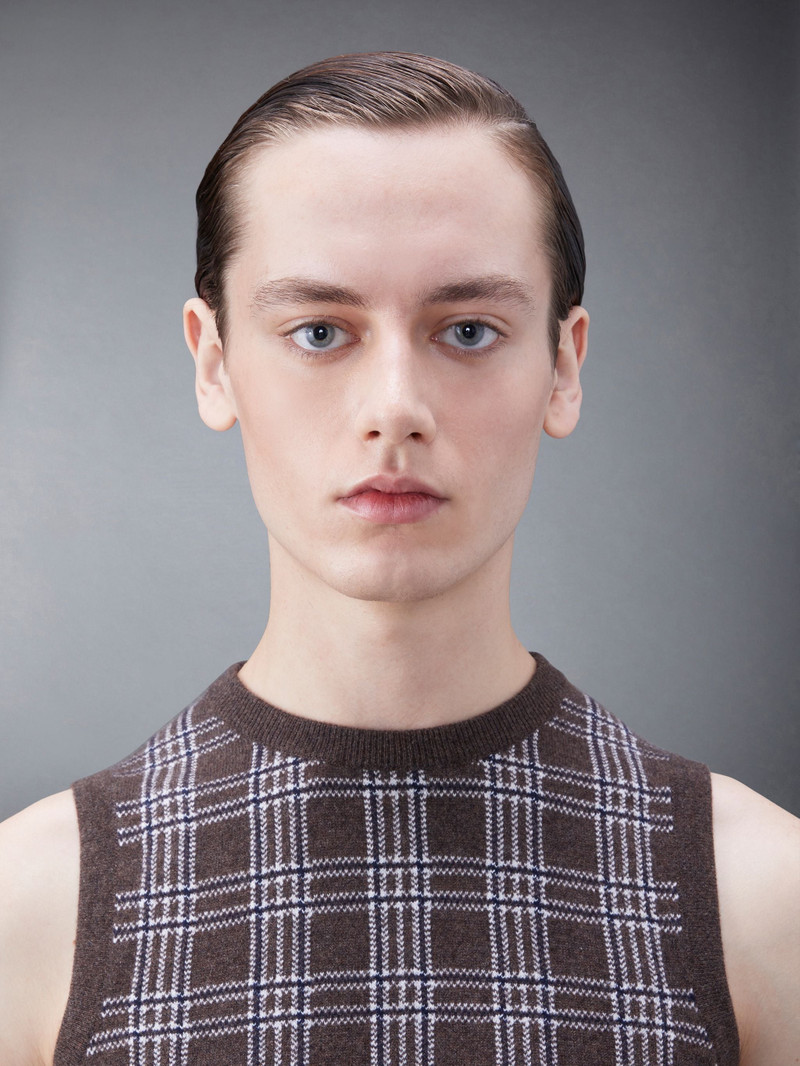 Prince of Wales Cashmere Short Crew Neck Shell Top 5