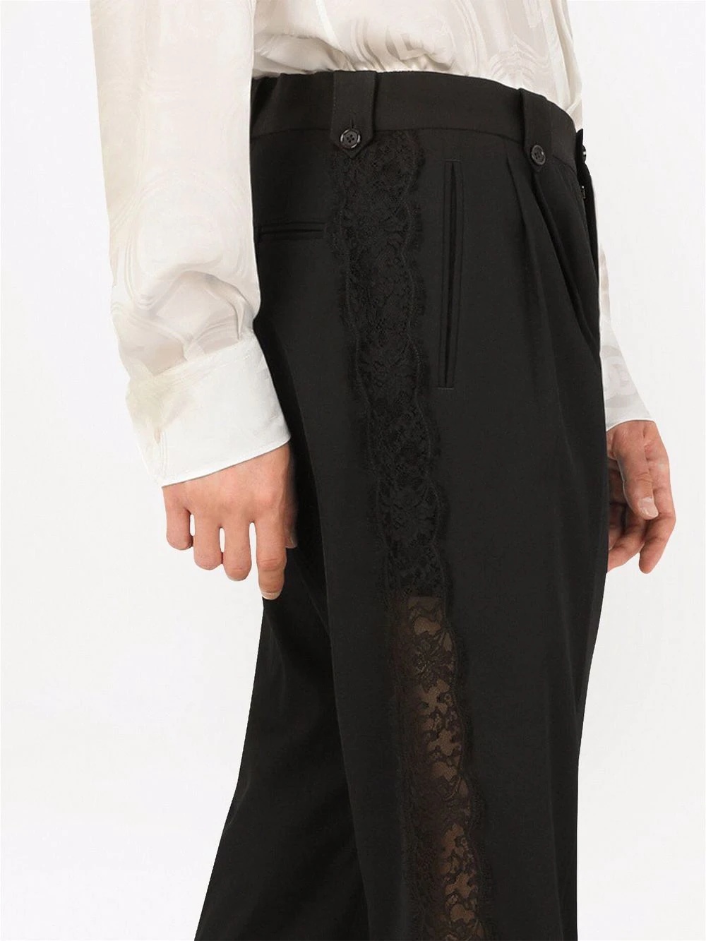 lace-panelled tailored trousers - 5