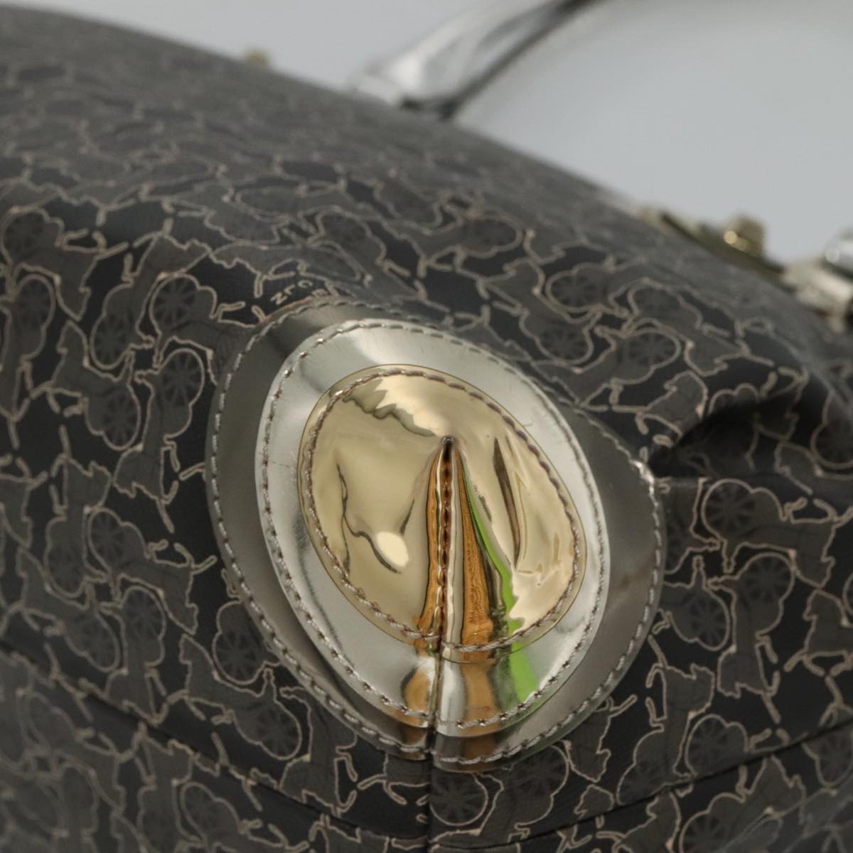 CELINE Horse Carriage Tote Bag Pvc Leather Black Silver - 12