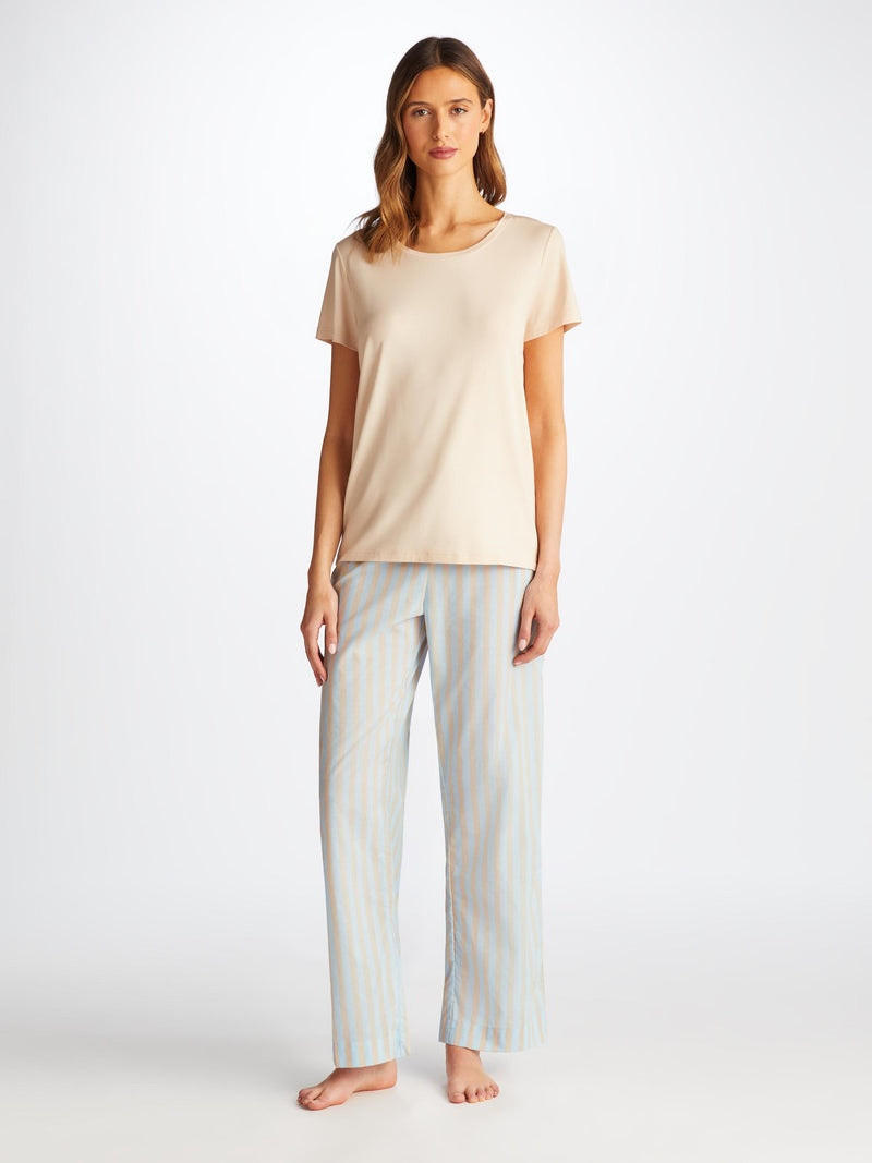 Derek Rose Women's Lounge Trousers Amalfi 20 Cotton Batiste Blue outlook